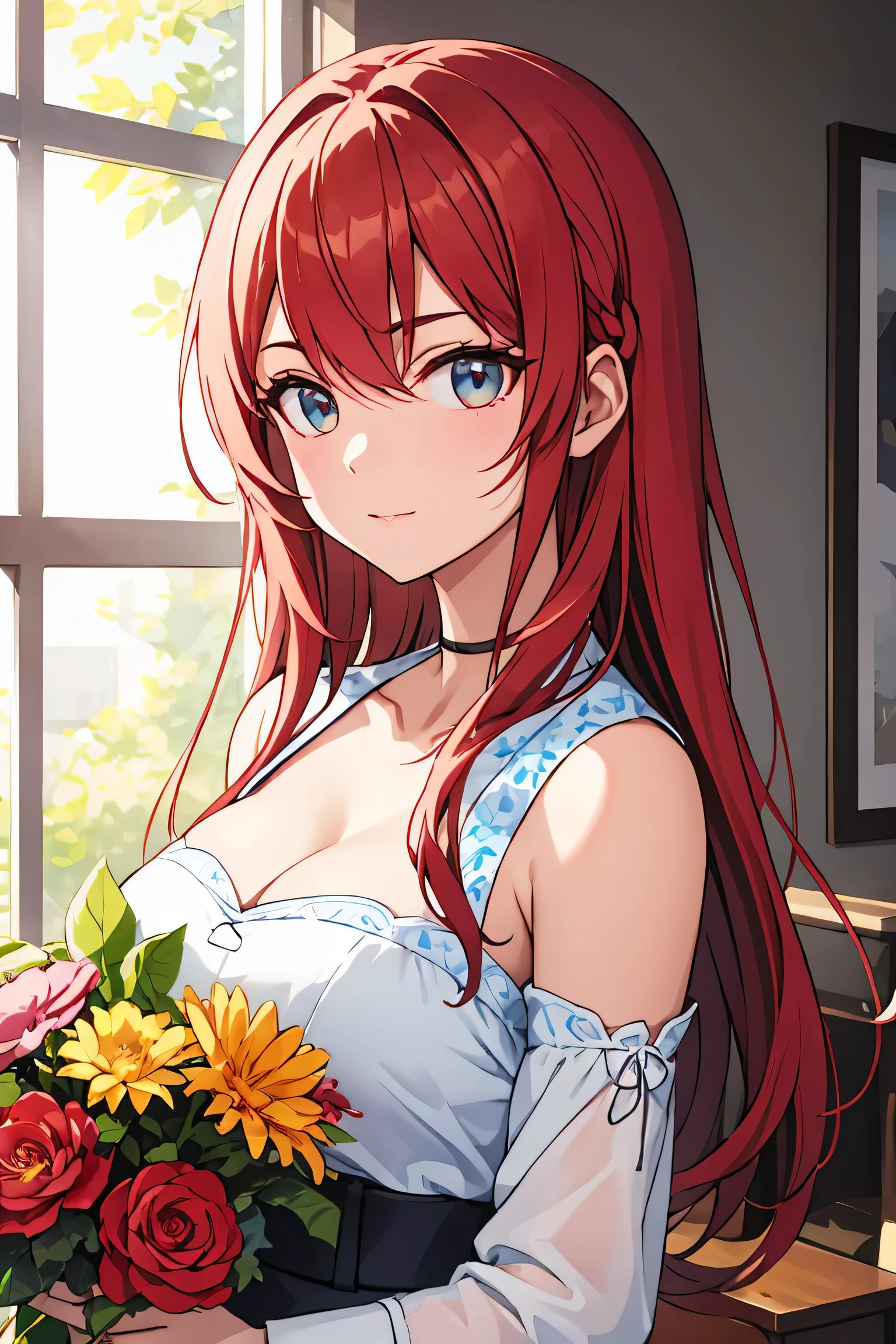 Stunning floral redhead, photo, 8K