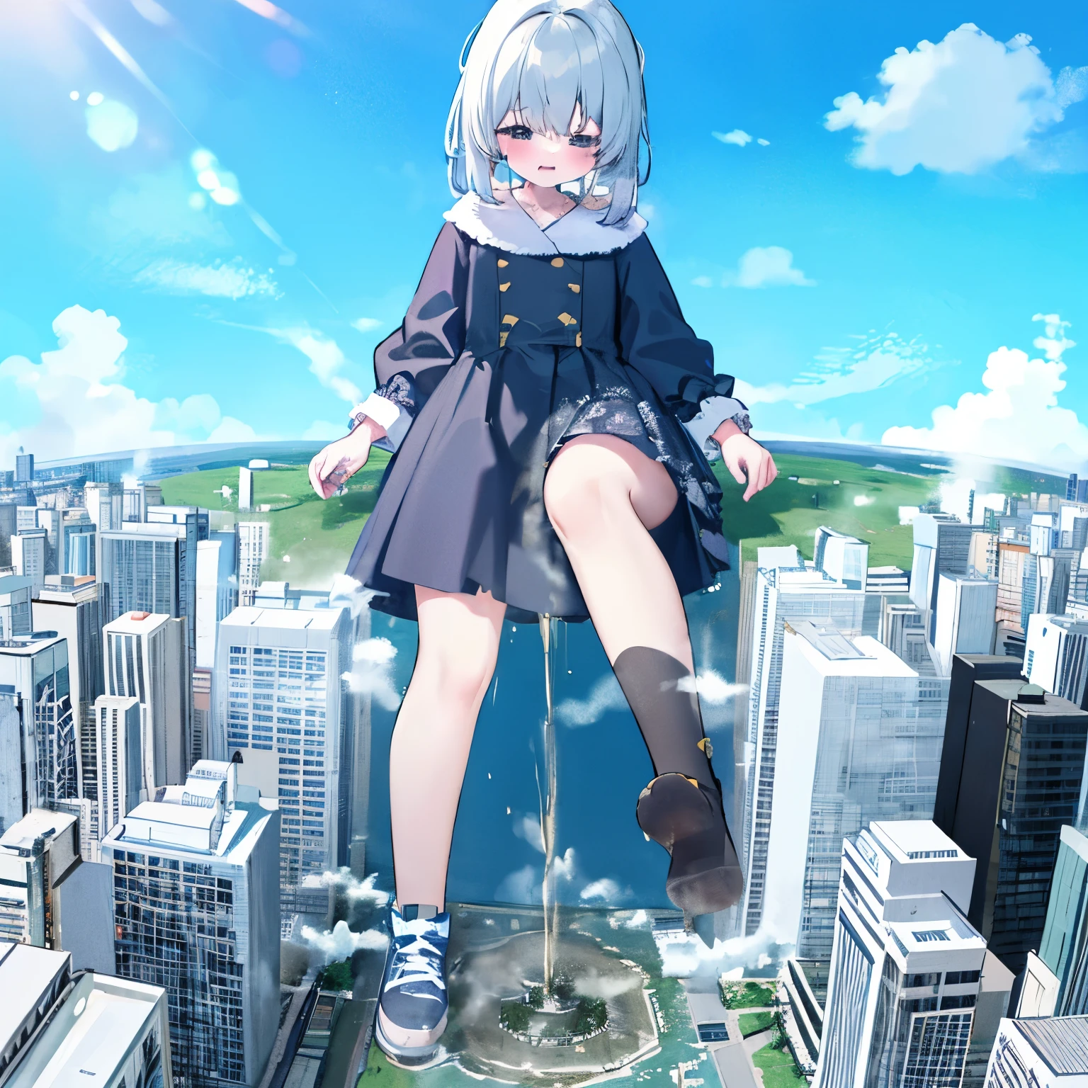 NSFW，​​{A giantess}，{1 poor milk girl}，{are standing}，{urine discharge}​​，​​clouds， looking over city， mountain ranges， tmasterpiece, Best quality at best, The content is very detailed,tmasterpiece,Best quality at best,offcial art,extremely detaild的 CG unified 8k wallpapers，{{{A giantess}}}，Huge girl，1 girl，modern miniature city，pissing，Pee everywhere，no shoe，{blackstockings}，Stand up，face flushed，comfortable expressions，pissing，urine，Nourishes urine，Urine eruption，Urine gives off steam，{Pee while standing on a modern miniature city}，The city is full of urine