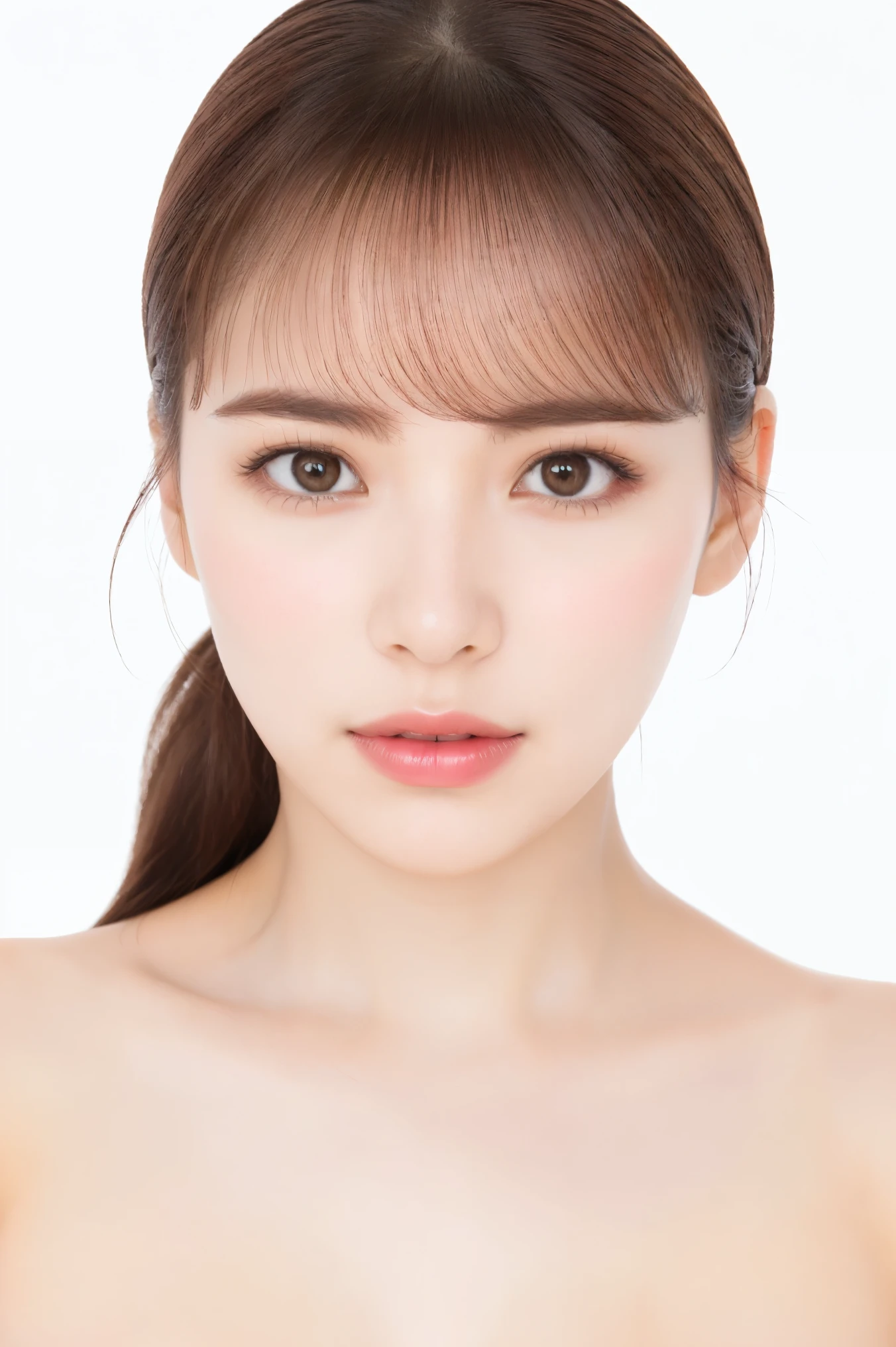 (Tabletop、highest quality、8k、Award-winning works、Ultra-high resolution)、One Woman、(Face close-up:1.4)、Perfect beautiful face、(Closed lips:1.1)、(Pure white background:1.1)、nude、Expressionless