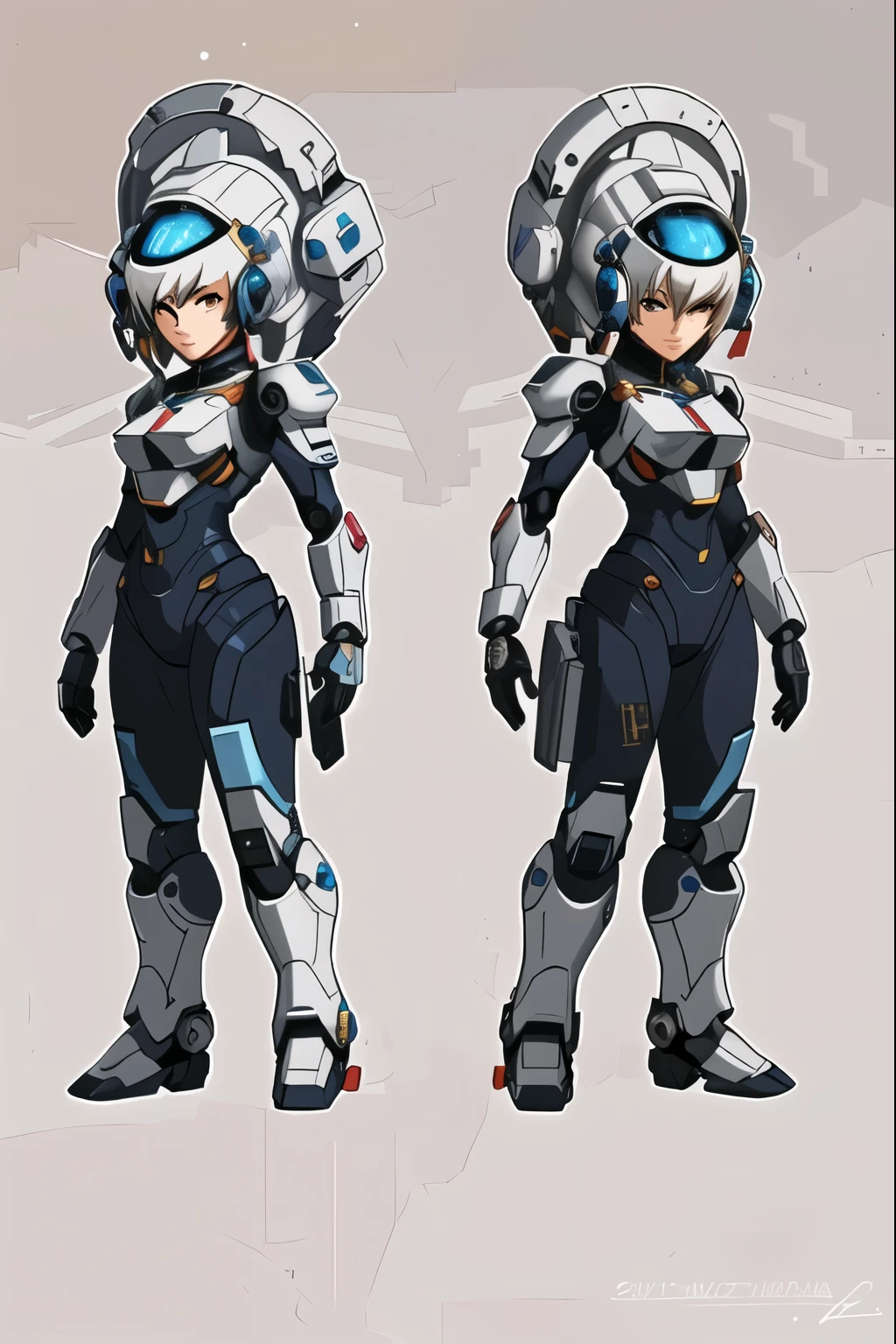 a close-up of two different views of a woman in a spacesuit, girl with mecha cybernetic armor, mecha feminino, armadura espacial, arte conceitual especializada em alto detalhe, Traje mecha, anime mechanical armor, armadura feminina, garota de armadura, science fiction female character, impeccable concept art, science fiction suit, science fiction character, cyber suit, retrato garota astronauta blindada