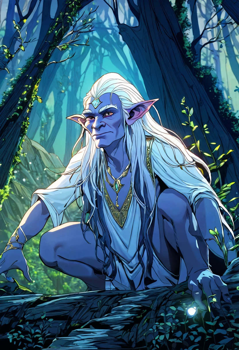 Gray goblin creature magro,Personagem de RPG, Retrato CloseUp, fundo da floresta