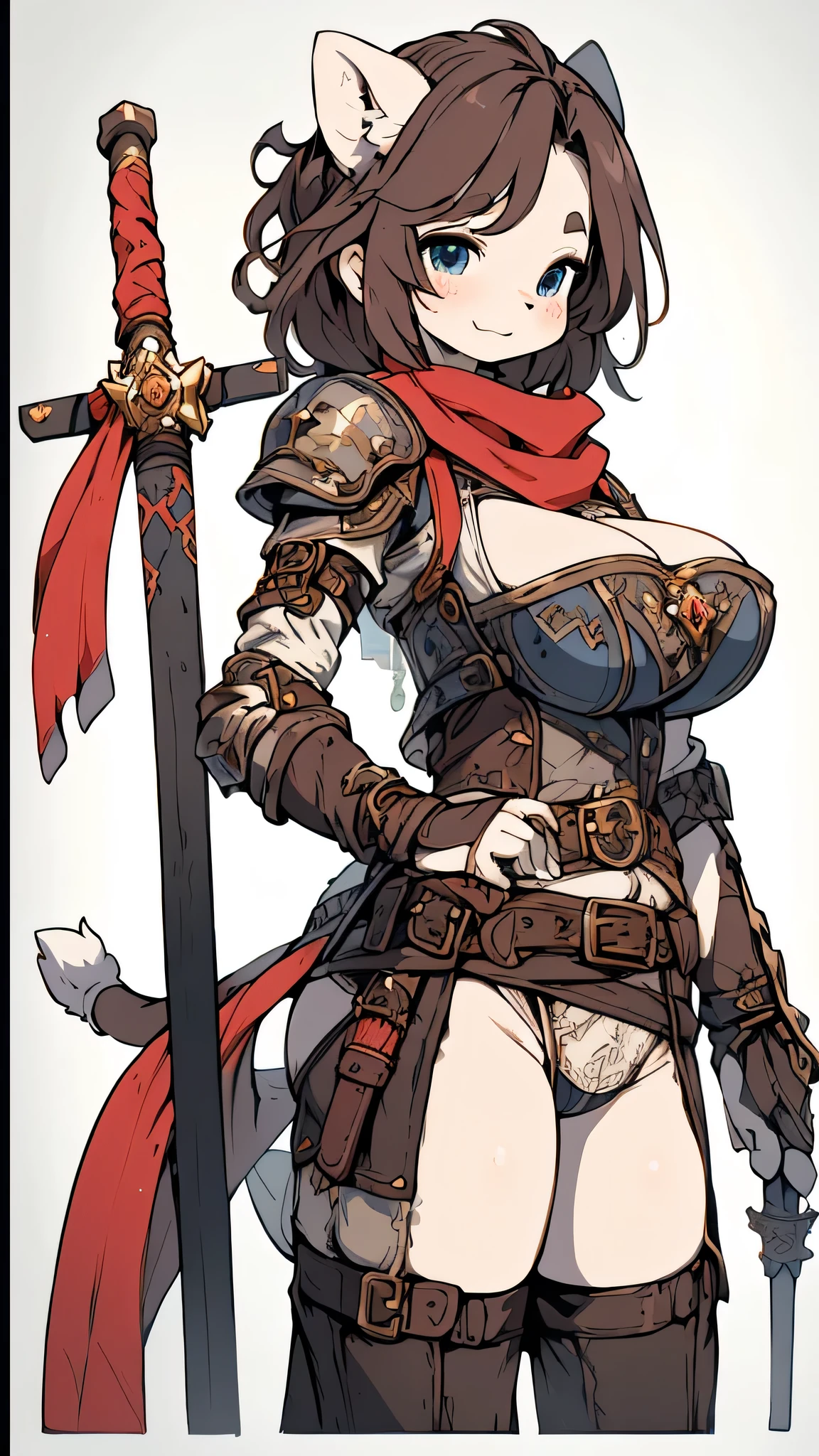Pixel style,Fine pixels,Fine pixels画,Pixel Art,Mosaic Art,pixel,RPGPlay Style,Otherworld style,Fantasy style,Animal ears girl,hairy,cute,Adventurer costumes,armor,Leather,cute,Second dimension style,Comic Style,scarf,红scarf,Handheld weapons,Hand-held sword,Holding a long sword,sword,刀sword,Hand-held sword,Brave,hero,Slender figure,cute,hairy,furry,Animal ears,butt,big butt,Thick buttocks,Sunny and cheerful,Upper body close-up,Upper body standing painting,Detailed vertical painting,Huge Breasts,Depiction,Play Style