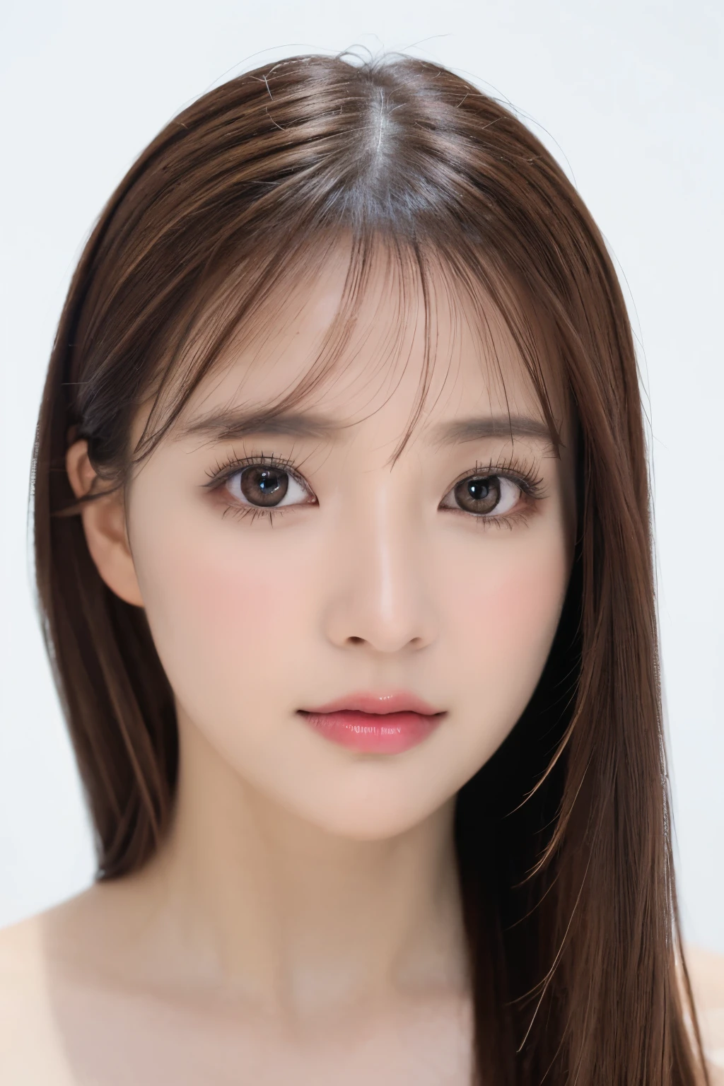 (Tabletop、highest quality、8k、Award-winning works、Ultra-high resolution)、One Woman、(Face close-up:1.3)、Perfect beautiful face、(Closed lips:1.1)、(Pure white background:1.1)、nude