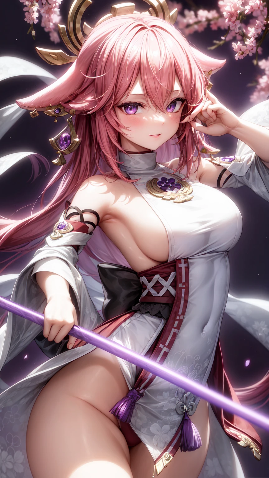 Yae Miko(purple eyes)(nude)(R-18)(explicit)(wedding dress)(back view)