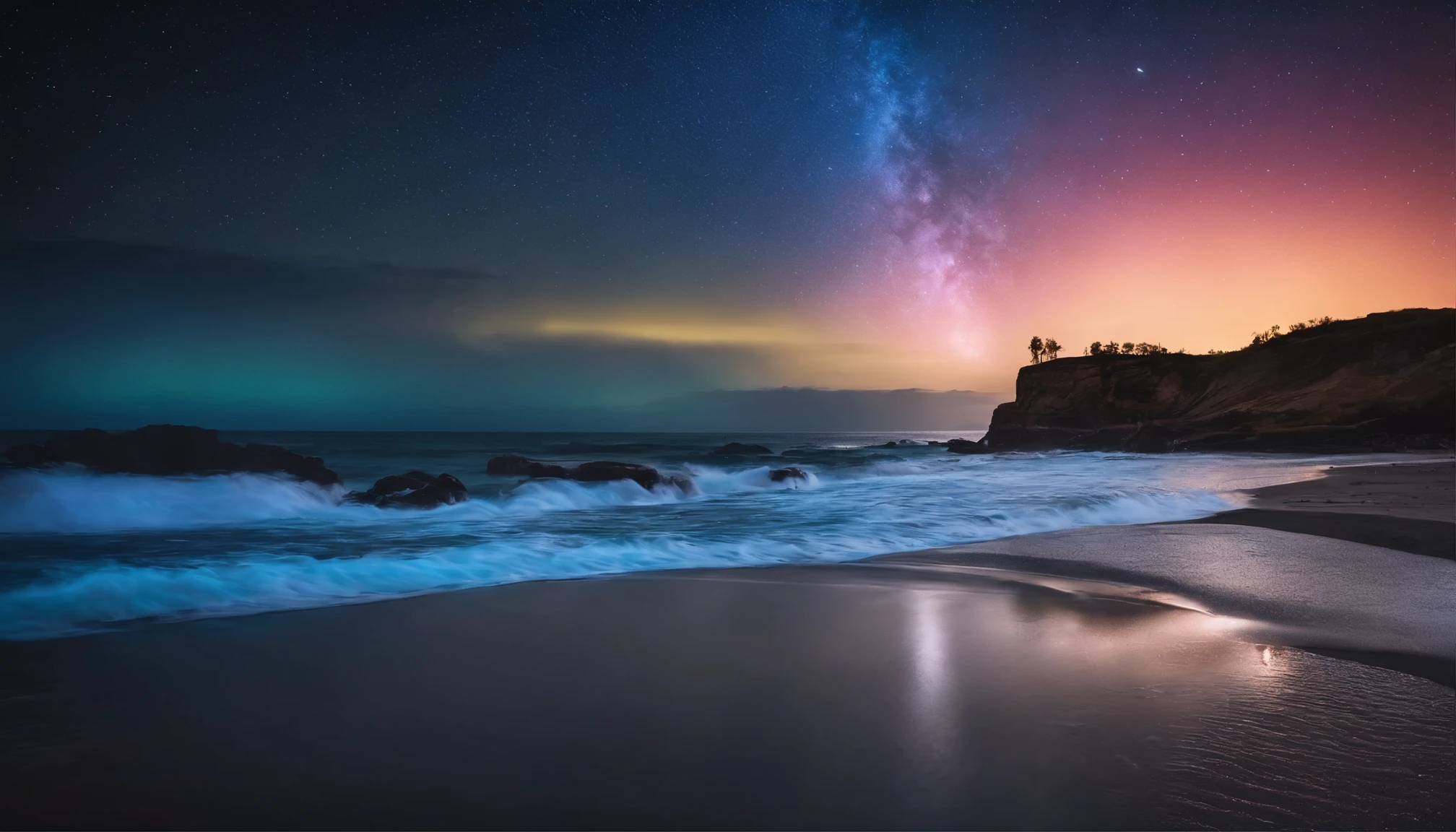 water, Ocean, Dark Sky, rain, performer, Starfall, Milky Way,Aurora、shooting star,4k,8k,Real,highest quality,high resolution,Photographic
