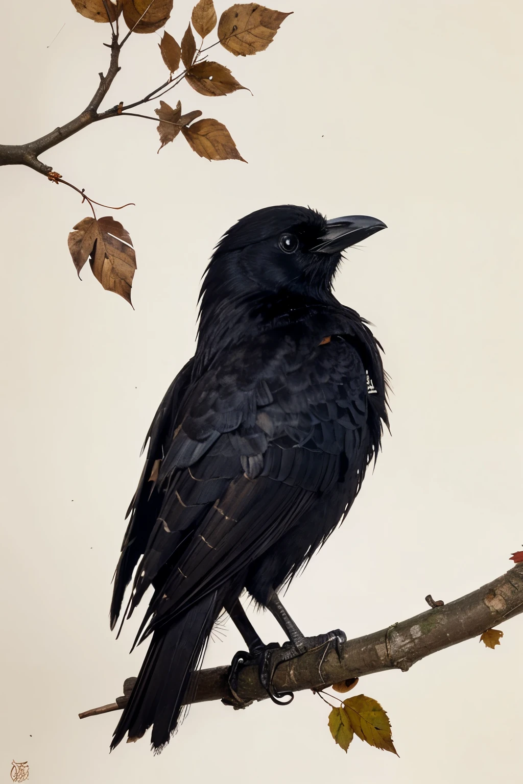 Drawing of a tree with fallen leaves and a crow perched on a branch, symbolizing death and mourning