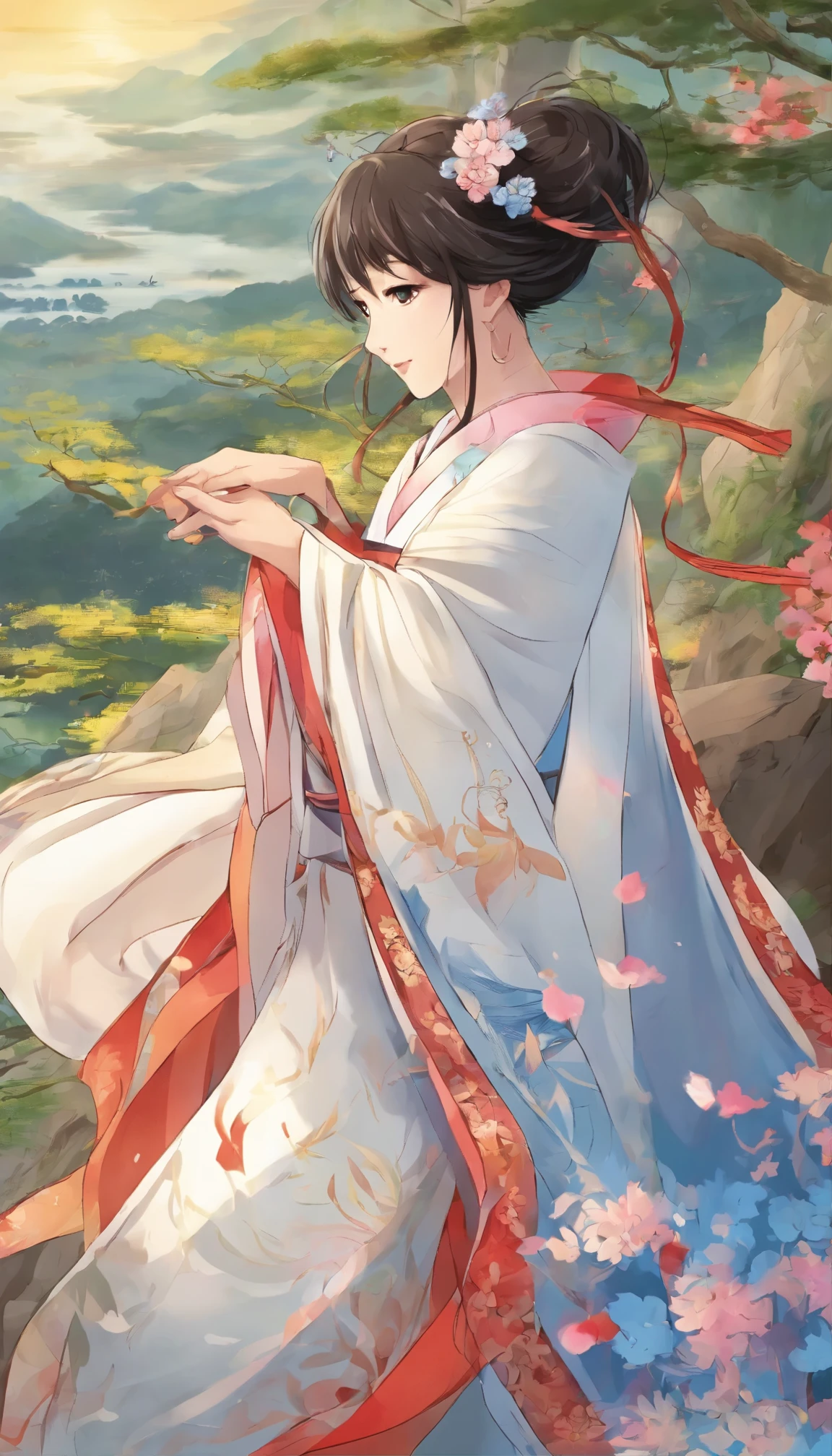 A scene from this enchanting masterpiece unfolds in high definition.、The fascinating Ame-no-Uzume-no-Mikoto will be introduced。Her face is in traditional attire.、Delicate facial harmony and、She has mesmerizing eyes that shine like stars。Her skin is flawless and radiant、Sparkling in the soft moonlight。Dancing with a captivating smile、Amaterasu Omikami entertains the gathered crowd.、Unaware of the vibrant scene unfolding before their eyes、Hide in a cave。The exquisite details of Ame-no-Uzume-no-Mikoto