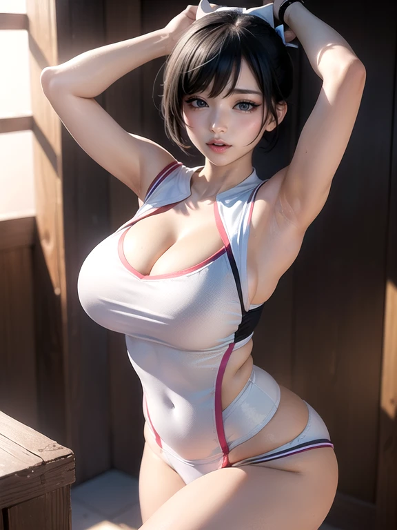 (Ultimate beauty),  非常にdetailed顔, detailedな唇, fine grain, Beautiful Eyes, Short Black Pixie Hairstyles, ((Laugh with your mouth closed)), (((Wearing bright white cheerleader uniforms))),(((Accentuate your cleavage))) Big Breasts,(Accentuate your breasts) (Thighs),  (((Lift one leg up)))(((Y-shaped balance)))that&#39;that&#39;sit, perfectionなボディ, perfectionな顔, (((background: Stadium)、Cowboy Shot, (Depth of the written border), perfectionな画像リアリズム, With detailed background, detailedな衣装, perfection、Hyperrealism、Realistic、Maximum resolution 8K, (masterpiece), 非常にdetailed, Professional　22 year old Japanese woman,(非常にdetailedな肌)(Beautiful female body)(美しいBig Breasts)(Big Breasts)(Pale skin)(Pointed Chest),(Erect nipples)(Best image quality)(Hyperrealismの肖像画),(8k),(Ultra-realistic,最high quality, high quality, High resolution)(high quality texture)(Attention to detail)(Beautiful details)(detailed,Extremely detailed CG,detailed Texture)(Realistic facial expressions,masterpiece,in front,dynamic,bold),(((short pixie cut))),(Very thin hair)(Super Straight Hair:1.5)( sleek bangs,Very light coppery amber hair,Hair in one eye)　(((Accentuate your buttocks)))　(((Her cleavage is visible)))　　(((Composition from behind)))　(((She is spreading her legs boldly)))　(((The lines of the body are clearly visible)))、(((Depiction of beautiful fingers)))　(((Beautiful body depiction)))　(((Accentuate your butt)))(((Thighsが見えるよ)))(((Full body photo)))、(((Low angle photo)))、(((Correct ankle orientation)))(((The correct number of legs)))　(((正確な後ろからのFull body photo)))(((Exact number of hands)))