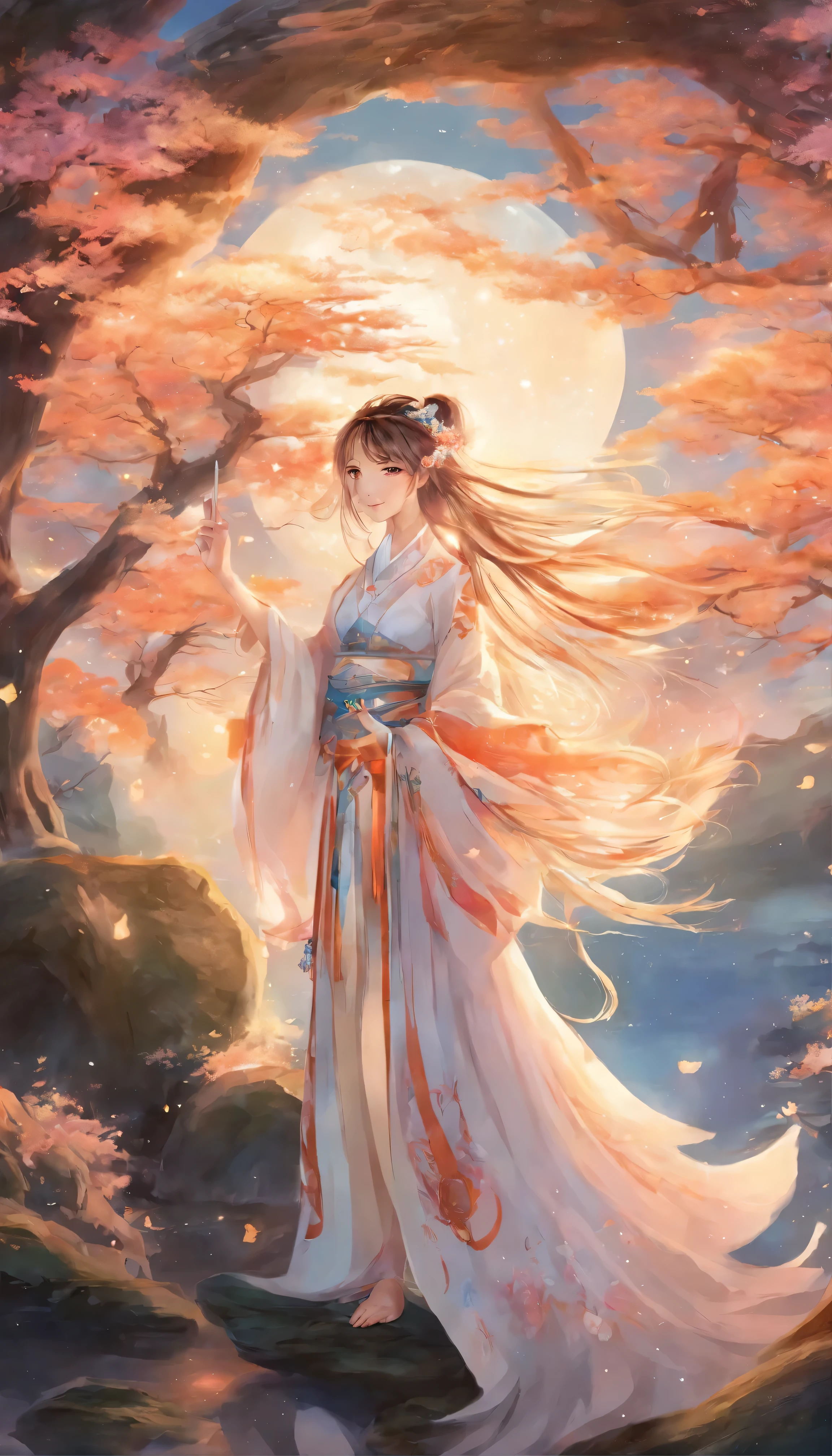 A scene from this enchanting masterpiece unfolds in high definition.、The fascinating Ame-no-Uzume-no-Mikoto will be introduced。Her face is in traditional attire.、Delicate facial harmony and、She has mesmerizing eyes that shine like stars。Her skin is flawless and radiant、Sparkling in the soft moonlight。Dancing with a captivating smile、Amaterasu Omikami entertains the gathered crowd.、Unaware of the vibrant scene unfolding before their eyes、Hide in a cave。The exquisite details of Ame-no-Uzume-no-Mikoto