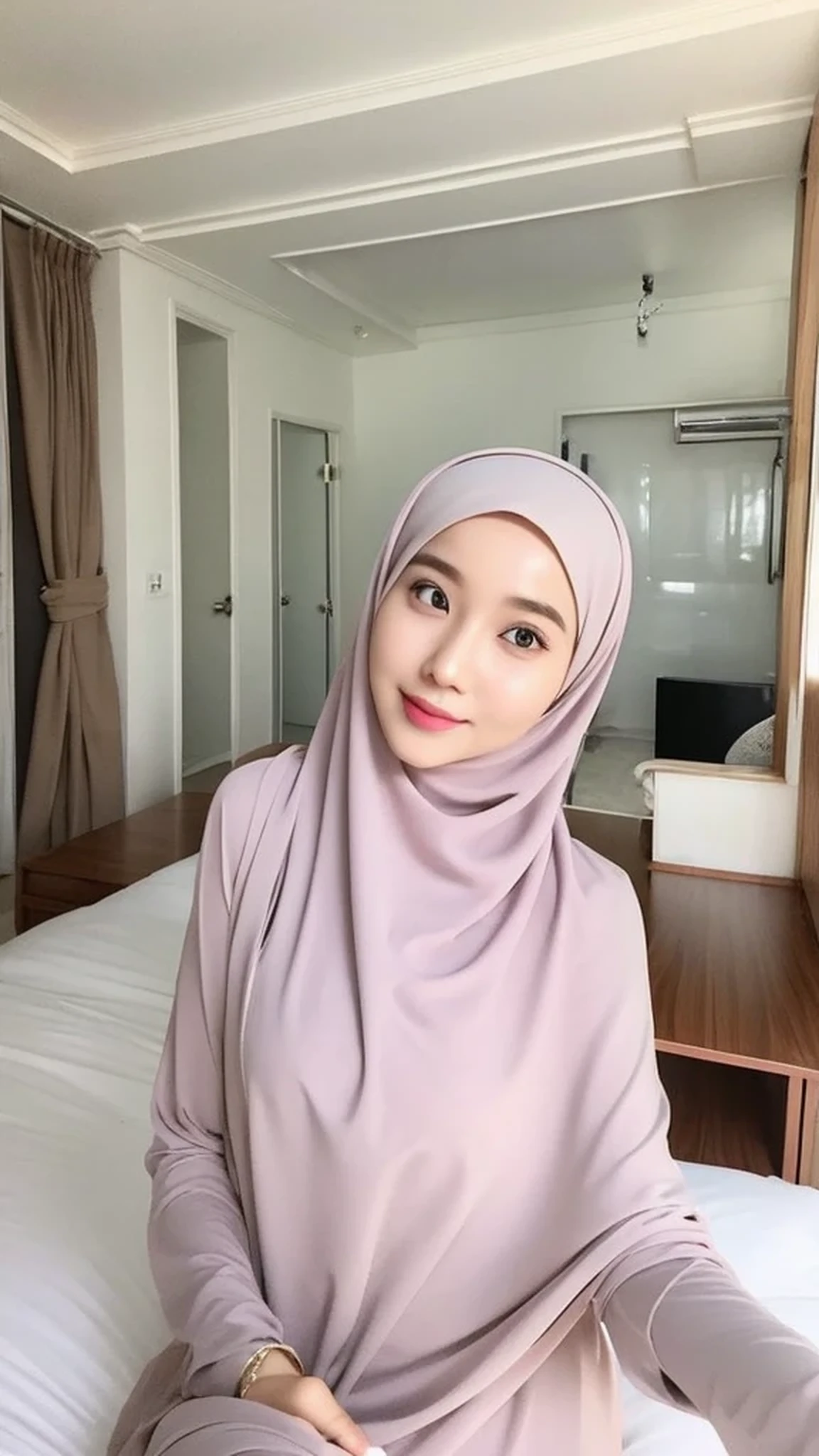 Beautuful Women、hijab, indonesian, a room、selfee、White Room、cute face、Vanrak Ayyans appears、1 girl, stylish