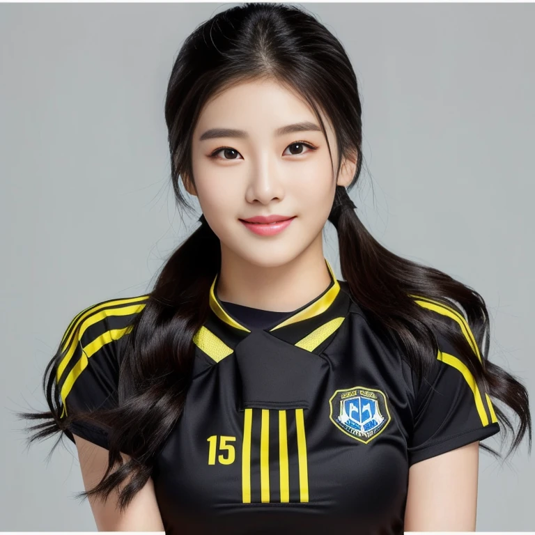 Close-up of a woman wearing a black and yellow uniform., ภาพระยะใกล้ของผู้หญิงponytail, Woman wearing a volleyball shirt dark expensive silk, Thai anime girl, Chest size 36 inches, beautiful south  ponytail,) long, Flowing hair, ponytail, Korean face is so cute, Korean girl, cute korean stars, Lee Ji Eun Outdoor Field Gym, Lee Ji-eun, Jae Yeon Nam, Heonhwa Cho, Shin Min Jung, Park from minutes, Hwang Se-is, Portraits of Korean female idols, Ji Yoon Chae, Son Yunju, Jinyoung Shin, Taejoon Kim, Yun Ling, gongbi