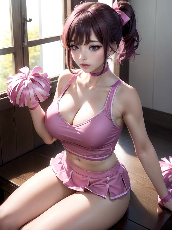 (Ultimate beauty),  非常にdetailed顔, detailedな唇, fine grain, Beautiful Eyes, Short Black Pixie Hairstyles, ((Laugh with your mouth closed)), (((Wearing a bright pink cheerleader uniform))),(((Accentuate your cleavage))) Big Breasts,(Accentuate your breasts) (Thighs),  (((Lift one leg)))(((In a Y-balance position)))that&#39;that&#39;sit, perfectionなボディ, perfectionな顔, (((background: Stadium)、Cowboy Shot, (Depth of written border), perfectionな画像リアリズム, With detailed background, detailedな衣装, perfection、Hyperrealism、Realistic、Maximum resolution 8K, (masterpiece), 非常にdetailed, Professional　22 year old Japanese woman,(非常にdetailedな肌)(Beautiful female body)(美しいBig Breasts)(Big Breasts)(Pale skin)(Pointed Chest),(Erect nipples)(Best image quality)(Hyperrealismの肖像画),(8k),(Ultra-realistic,最high quality, high quality, High resolution)(high quality texture)(Attention to detail)(Beautiful details)(detailed,Extremely detailed CG,detailed Texture)(Realistic facial expressions,masterpiece,in front,dynamic,bold),(((short pixie cut))),(Very thin hair)(Super Straight Hair:1.5)( sleek bangs,Very light coppery amber hair,Hair in one eye)　(((Accentuate your buttocks)))　(((Her cleavage is visible)))　　(((Composition from behind)))　(((She is spreading her legs boldly)))　(((The lines of the body are clearly visible)))、(((Depiction of beautiful fingers)))　(((Beautiful body depiction)))　(((Accentuate your butt)))(((Thighsが見えるよ)))(((Full body photo)))、(((Low angle photo)))、(((Correct ankle orientation)))(((Correct number of legs)))　(((正確な後ろからのFull body photo)))(((Exact number of hands)))