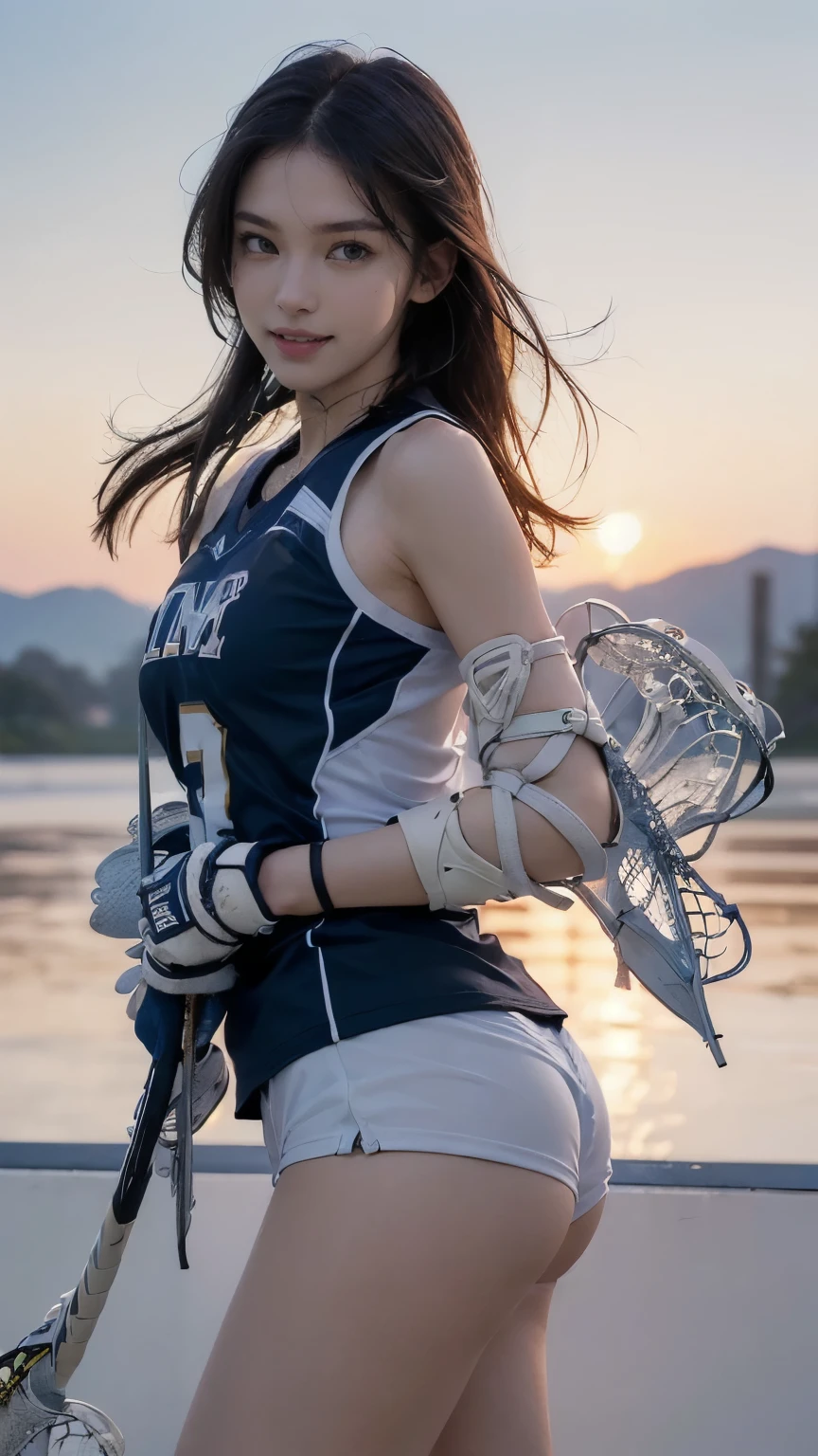 (Clothing:2.0, Lacrosse Uniforms:2.0), (Lacrosse court:1.5), (Wet:1.5), ((A grin:1.2, Erect nipples:1.5, slender:1.5, Small Ass:1.5)), ((Japanese, 1 Girl, 18-year-old, 7 heads, Ideal body proportions, Black Hair, With bangs, Small breasts, Erect nipples, slender, Small Ass, Beautiful feet, Skinny Legs)), Surrealism, Cinematic Lighting, Depth of written boundary, First Person View, Boobs F/1.8, 135mm, Ticker, Mastepiece, Curate, ((Anatomically correct:1.3)), Textured skin, Super Detail, High detail, High quality, Awards, Best Quality, High resolution, 8K