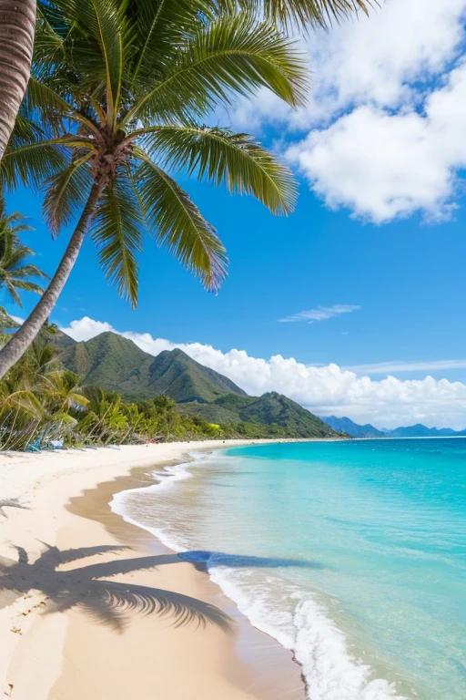 South Island Beach Sunny、Lined with palm trees Summer sky The color of the sea is pale blue