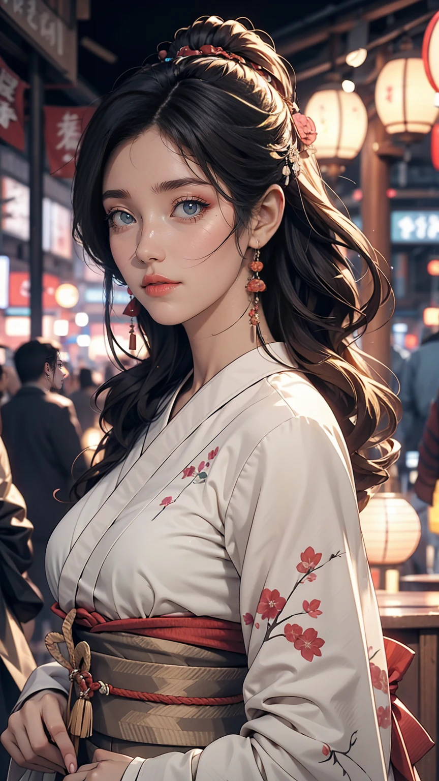 woman,Japanese,Blue Shirt,No sleeve,Realistic details, High resolution,Bokeh,Excellent details