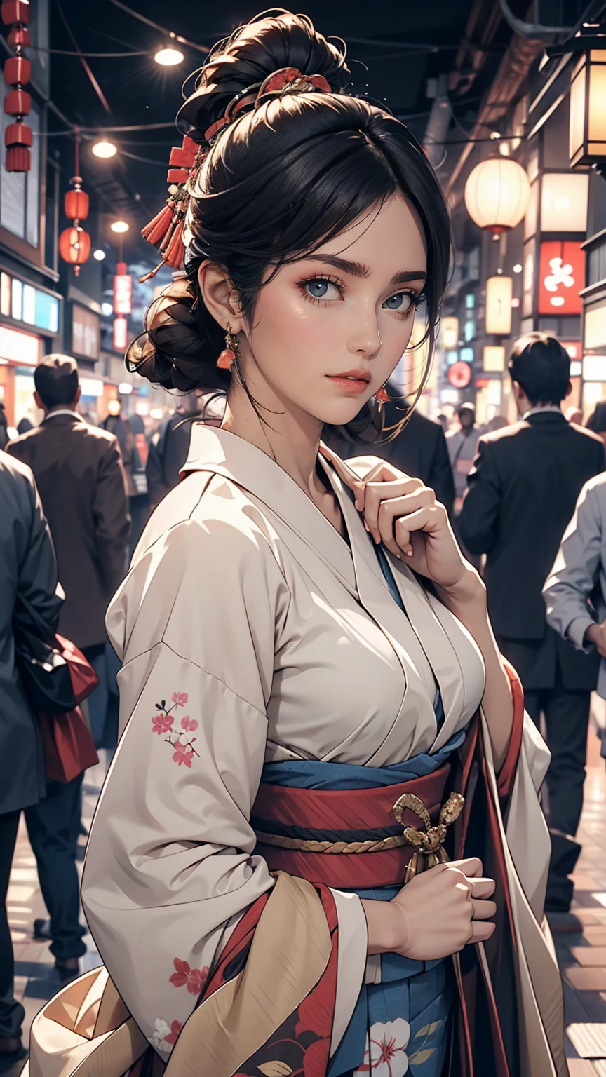woman,Japanese,Blue Shirt,No sleeve,Realistic details, High resolution,Bokeh,Excellent details