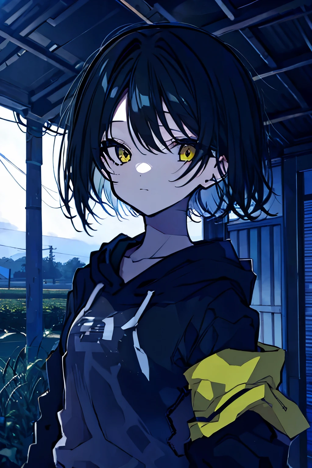 Girl Yellow eyes Short black hair  Runaway Countryside Station Night