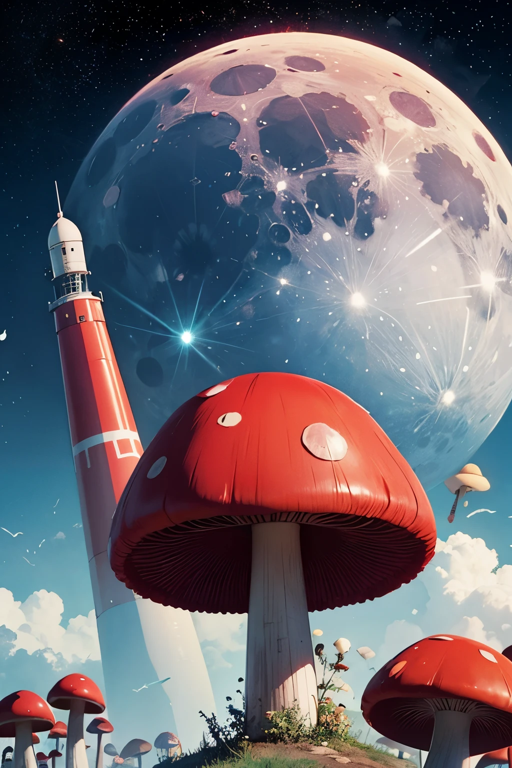 red mushroom rocket,to the moon