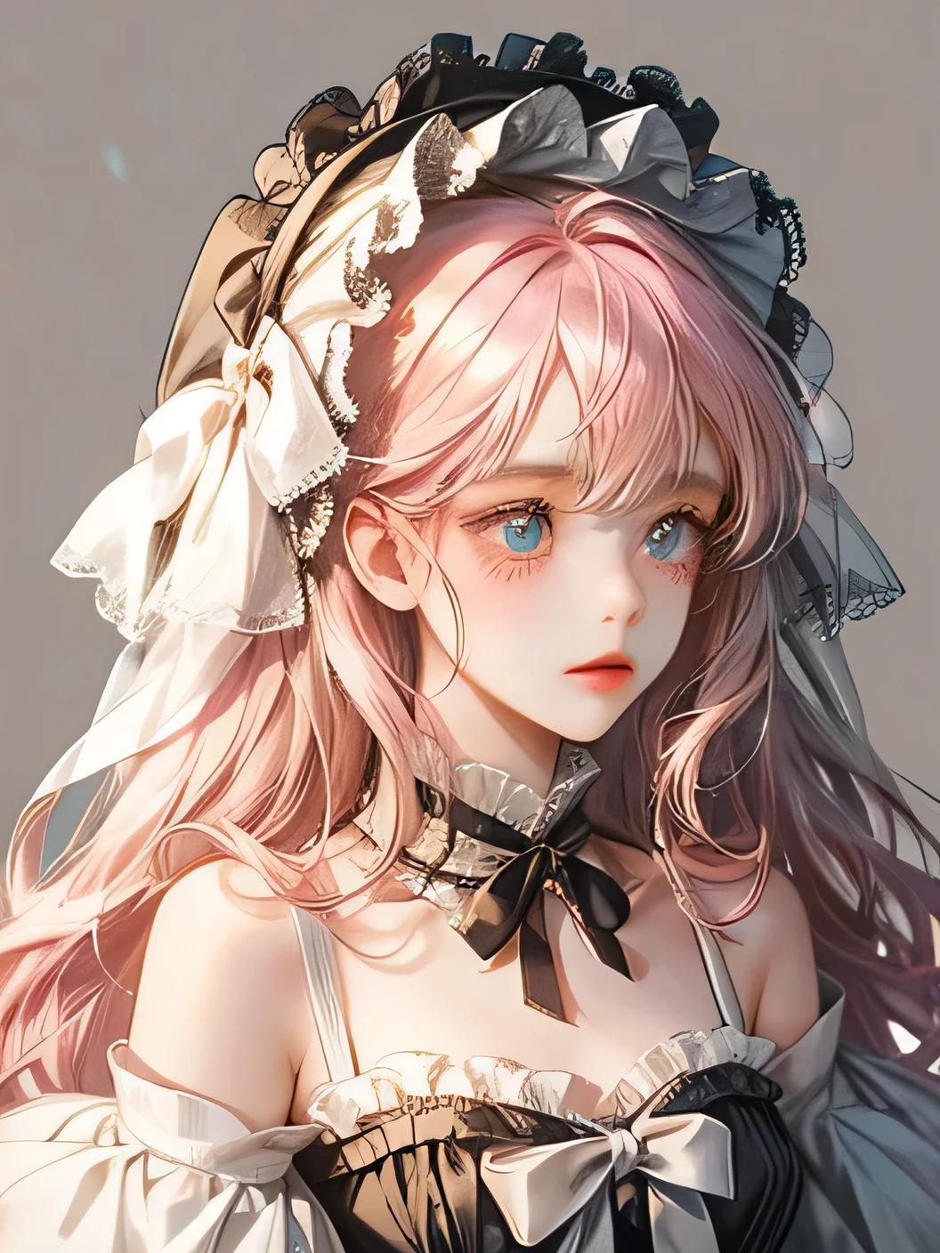 ta、The bonnet is on、Pink Hair、Fluffy hair、The whole body enters、No background
