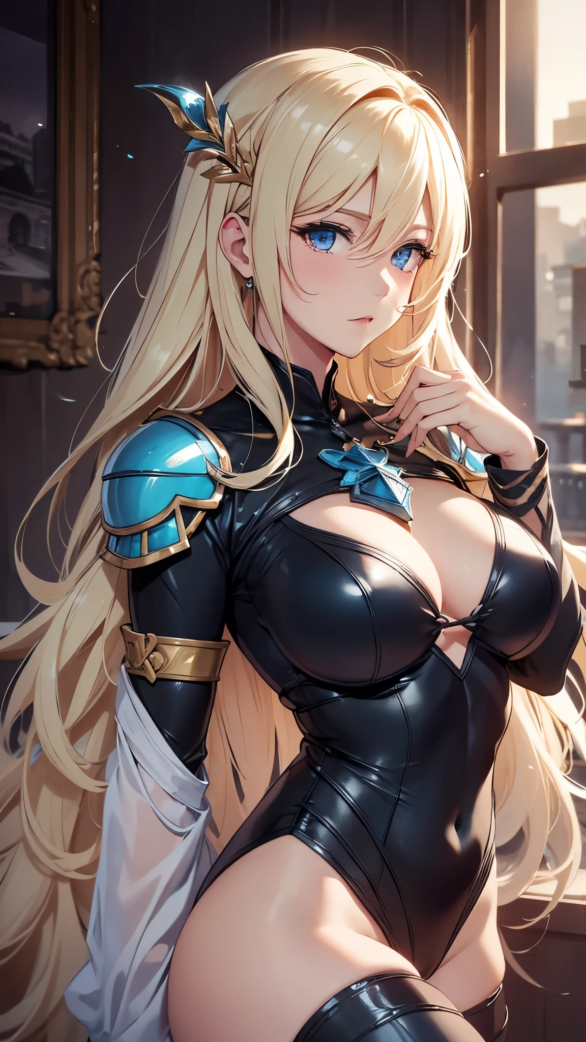 1 30-year-old woman、Blonde long hair、Knight Commander、leotard