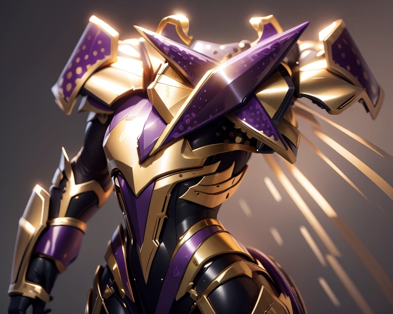 The color changes to gold and purple,Some gold and purple(Ensure its layering and armor texture,There are a lot of mechanical textures,Gold as the main color,Purple as a secondary hue,The chest needs to emphasize purple,The shoulders need to emphasize the importance of gold)