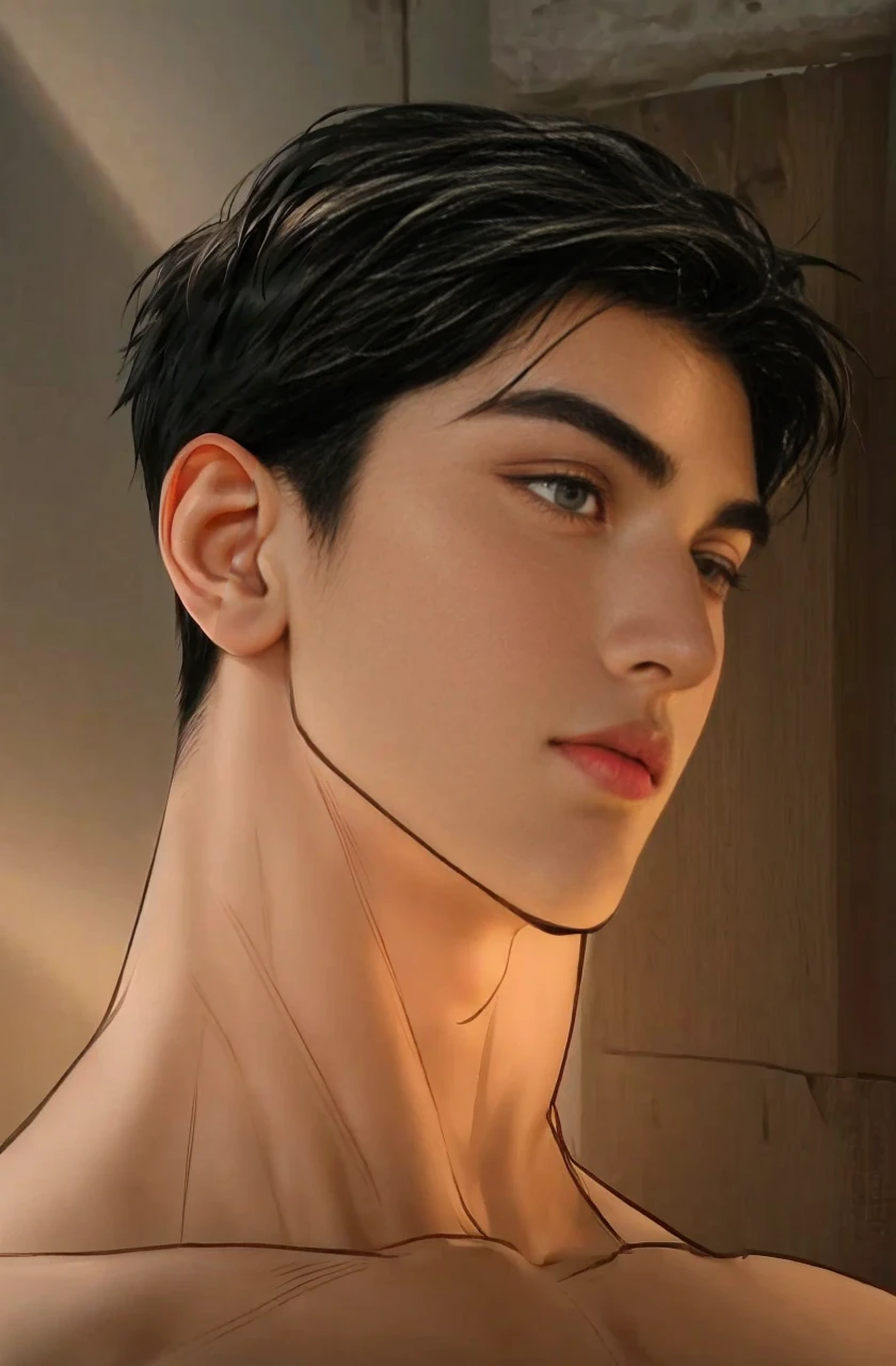 masterpiece, 1boy, young, handsome, black hair, undercut hair, perfect face, detailed eyes and face,black eyes, clean shaved, muscular, capturing a rural atmosphere, dynamic lighting, unreal engine 5