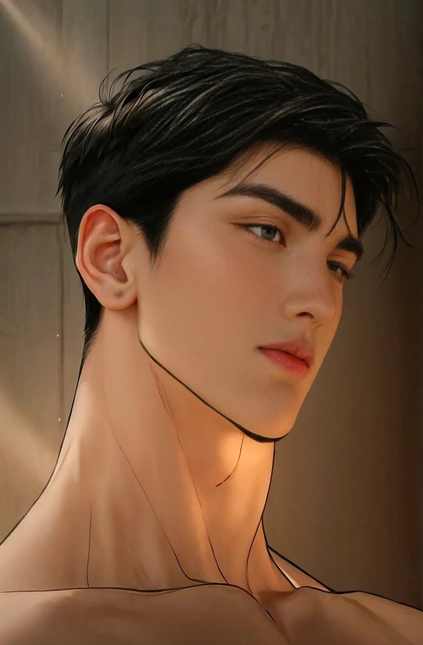 masterpiece, 1boy, young, handsome, black hair, undercut hair, perfect face, detailed eyes and face,black eyes, clean shaved, muscular, capturing a rural atmosphere, dynamic lighting, unreal engine 5