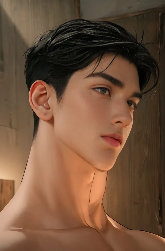masterpiece, 1boy, young, handsome, black hair, undercut hair, perfect face, detailed eyes and face,black eyes, clean shaved, muscular, capturing a rural atmosphere, dynamic lighting, unreal engine 5