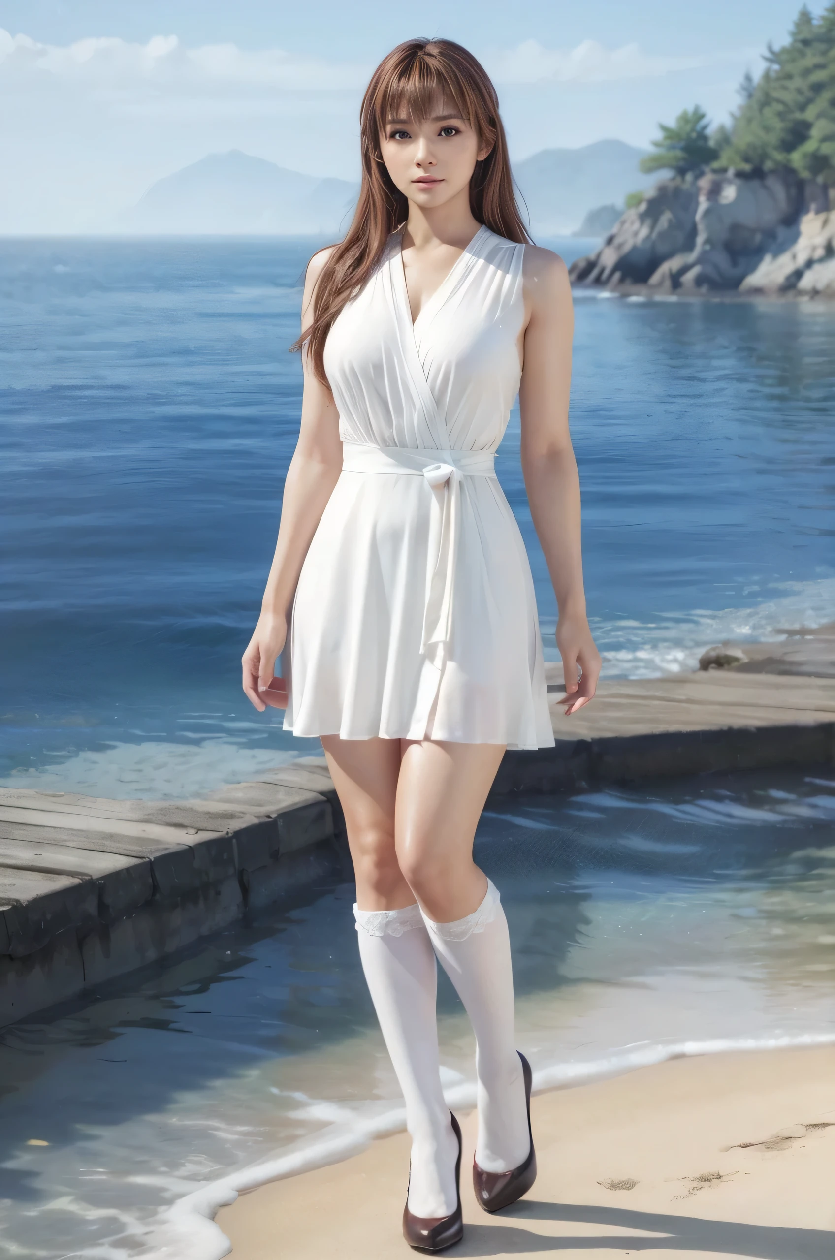 Kasumi, brown eyes, (best quality, ultra-detailed), (realistic:1.37), beautiful and detailed face, ultra-realistic texture, delicate face, delicate body, red lipstick, bright colors. High definition, 8K, well defined legs, strong legs