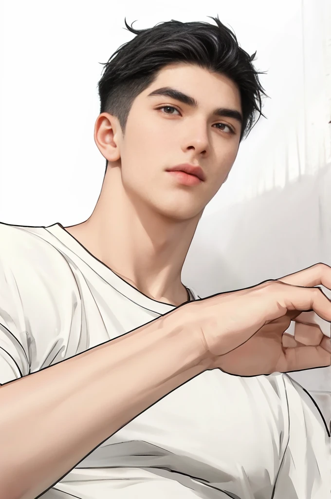 masterpiece, 1boy, young, handsome, black hair, undercut hair, perfect face, detailed eyes and face,black eyes, clean shaved, muscular, capturing a rural atmosphere, dynamic lighting, unreal engine 5