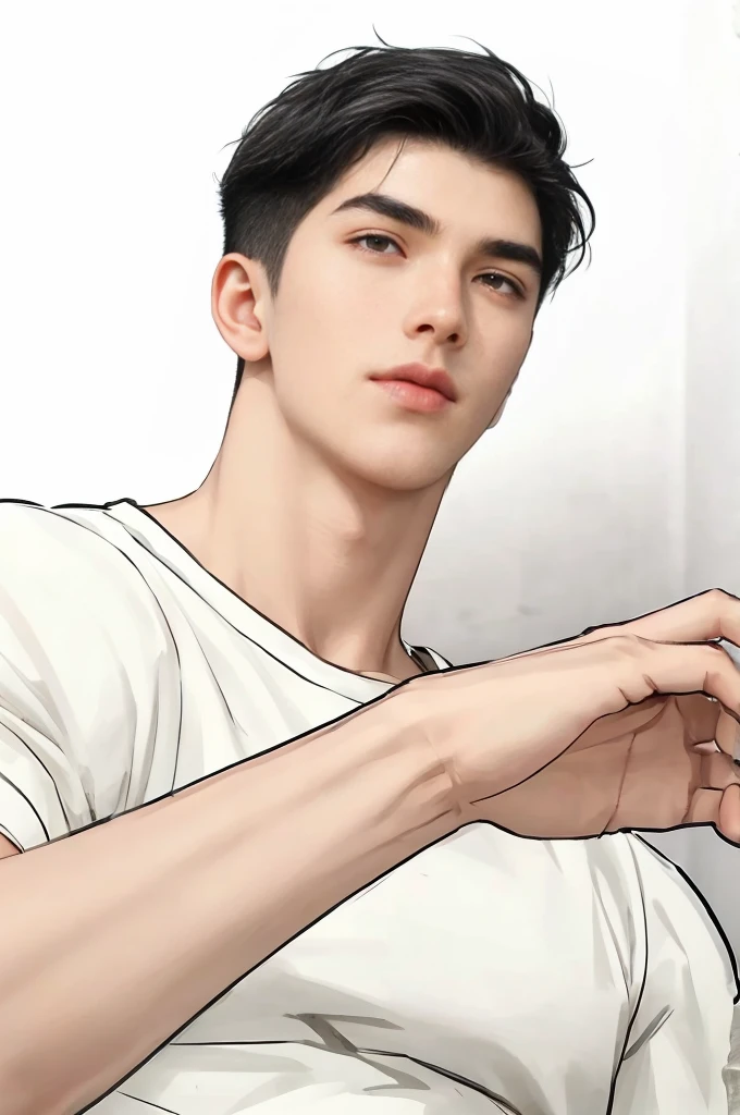 masterpiece, 1boy, young, handsome, black hair, undercut hair, perfect face, detailed eyes and face,black eyes, clean shaved, muscular, capturing a rural atmosphere, dynamic lighting, unreal engine 5