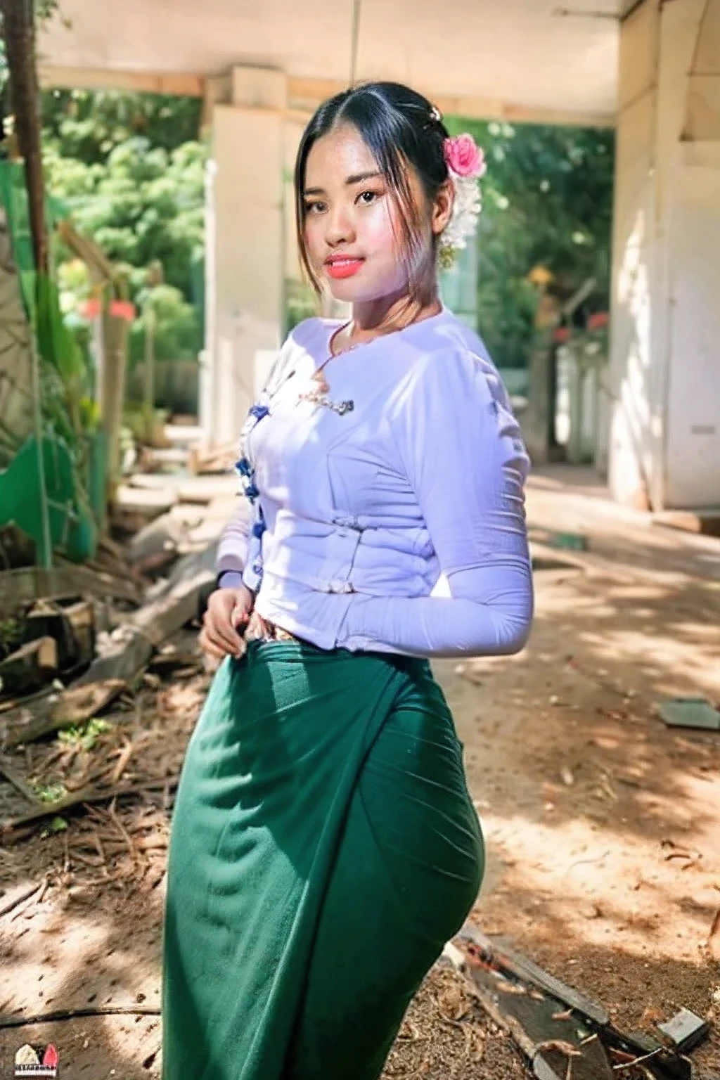 Myanmar girl, pretty lady MoonLay, cute small smiliing, HD makeup, glossy lips, wear Myanmar student uniform, student outfit in the class room, front view, cinematic, vibrant, HDR lighting, ultra-high detailed, ultra-high resolution, ultra-sharp focus, perfect anatomy