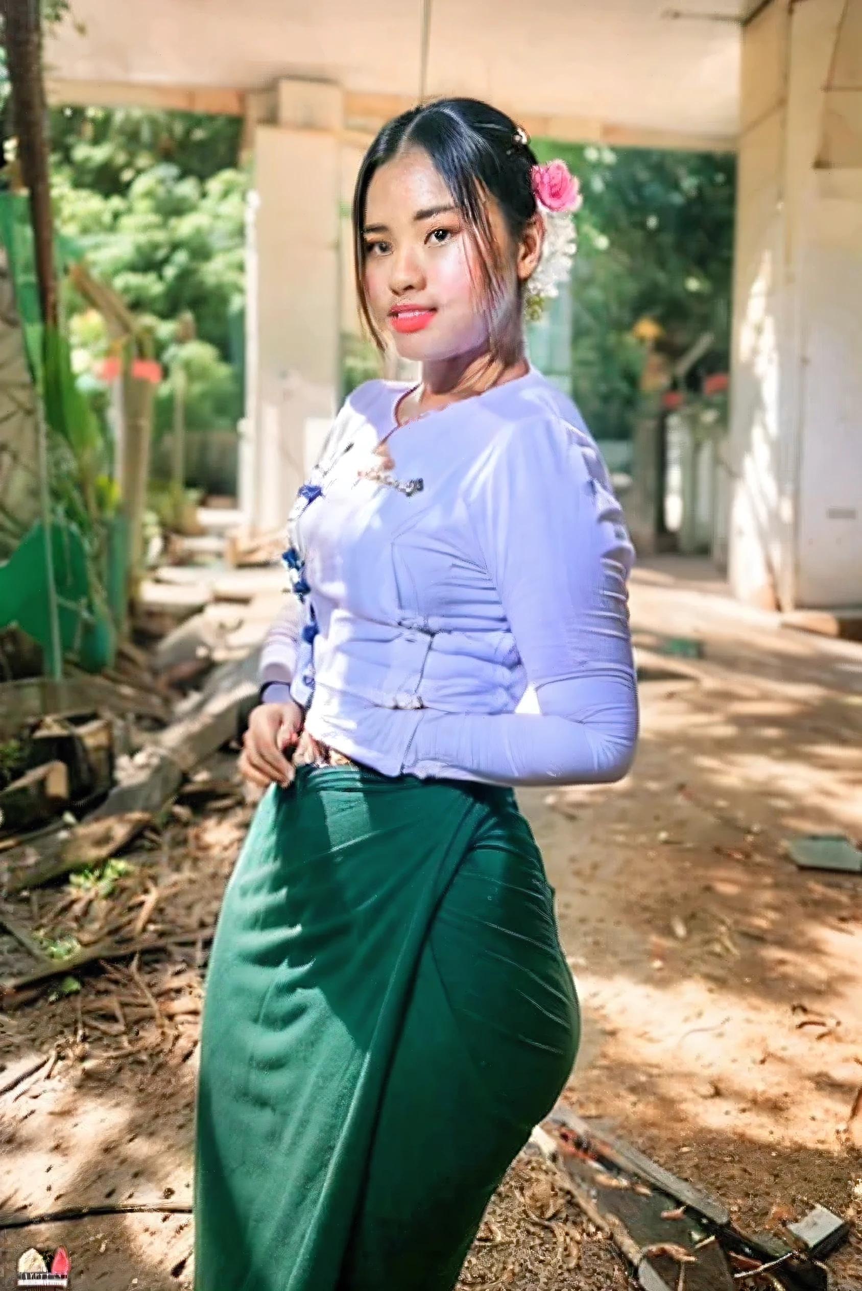 Myanmar girl, pretty lady MoonLay, cute small smiliing, HD makeup, glossy lips, wear Myanmar student uniform, student outfit in the class room, front view, cinematic, vibrant, HDR lighting, ultra-high detailed, ultra-high resolution, ultra-sharp focus, perfect anatomy