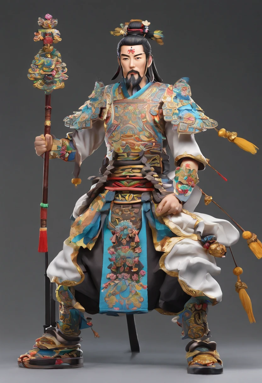 Ancient Chinese man in armor、Clever man、Looking into the camera、His hair is in a bun、Only one topknot、Black Hair、Stand and pose、Pixel art、(masterpiece, highest quality, highest quality), pixel,pixel art,whole body,Characters in Romance of the Three Kingdoms、Transform、Short Deformation、The head is decorated with white embroidery...、Handsome man in trousers