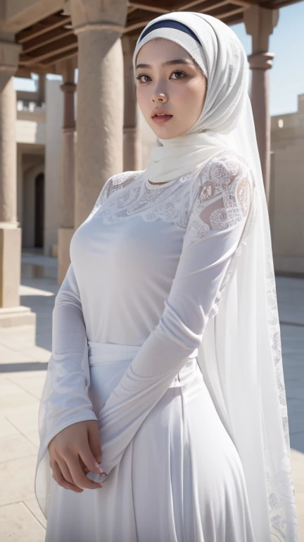 Beautiful, cute , 20 Years old Aishwarya Rai, (wearing hijab), full hijab, sexy long sleeves kebaya dress, slightly Chubby , White Skin, Smiling, porn studio Background, day light,mid shot, full body, Perfect Potrait, Bokeh Effect, Look at Viewer, big breast, ((adorable:1.2)), ((masterpiece:1.1)), ((bokeh:1.2)), buttocks,(naughty seductive poses