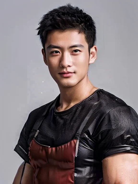 A man wearing a dark red soccer jersey., expensive silk, Thai anime,Outdoor gym inspired by Li Khan, Damian Tran, wearing red dress, Wear a red formal dress, Handsome Chad Chin, Ross instead, Asian man, Mark, Liang Mark, Rick Dai, Christopher Chao, Inspired by David Diao, Thailand, แรงบันดาลใจจาก Liang Kai, Nanchuan