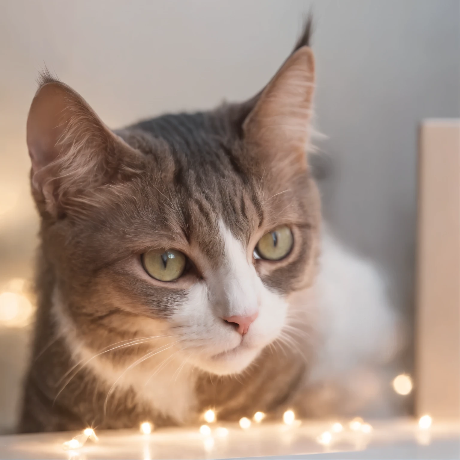 close-up of face, best quality, masterpiece, RAW photo, photorealistic, cute cat, glittery pastel pop picture frame