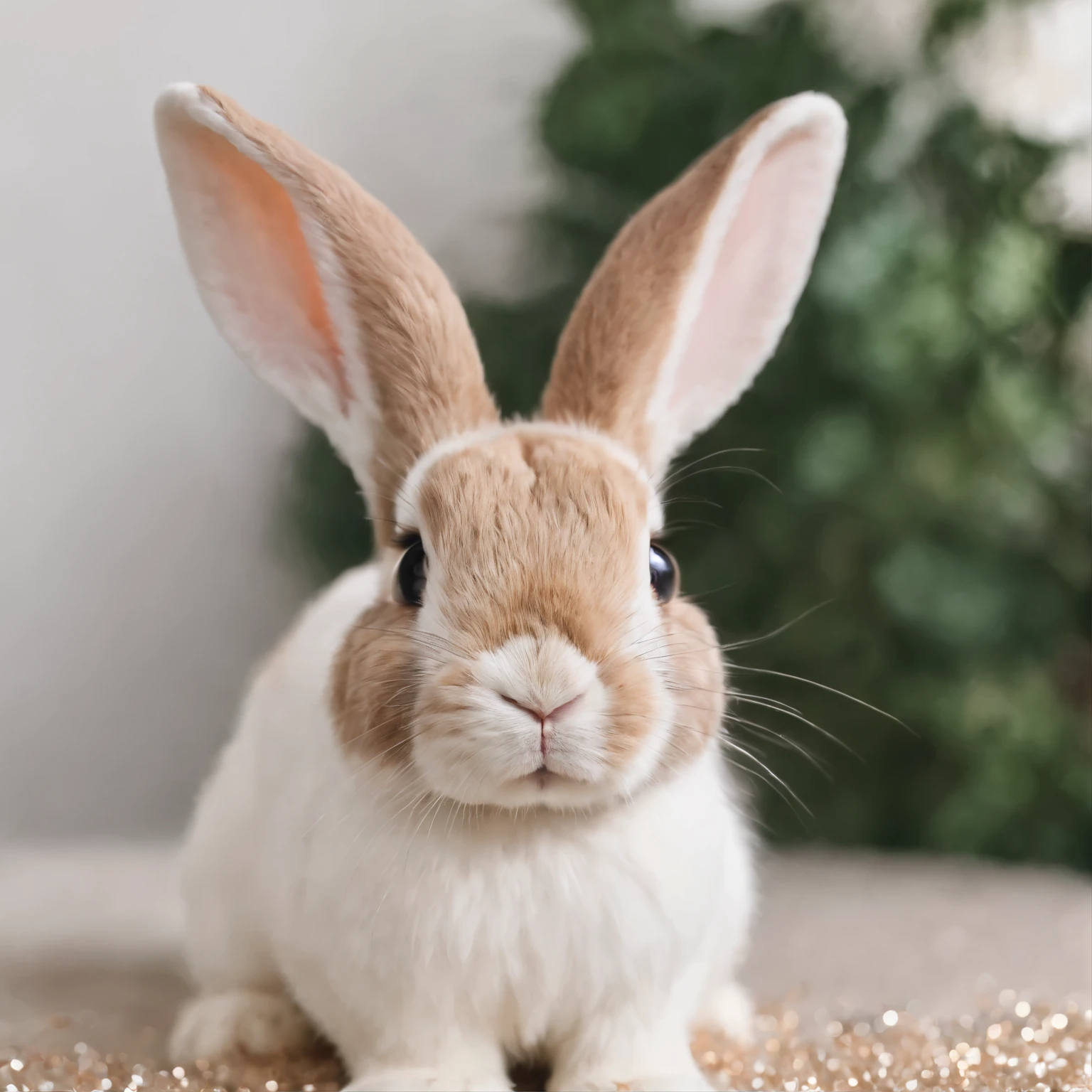 (close-up of face:1.5), best quality, masterpiece, RAW photo, photorealistic, cute bunny nose, glittery pastel pop picture frame