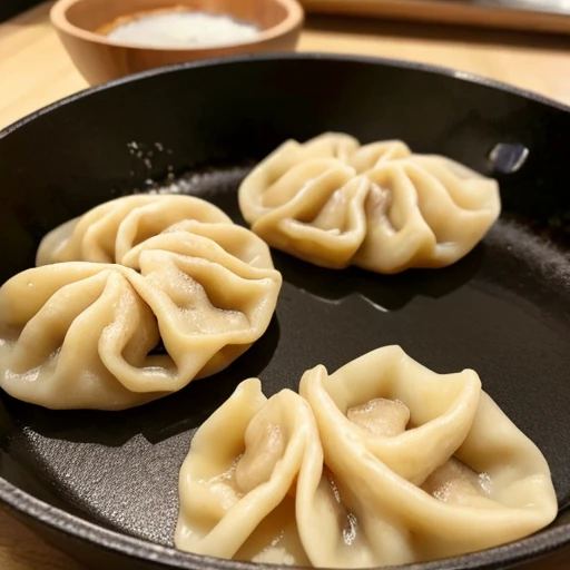 These dumplings are made from wheat flour dough rolled out thinly and shaped into semicircular shapes..、Pan-fried dumplings、