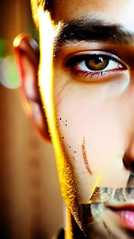 Handsome young man、Face close-up、Glare