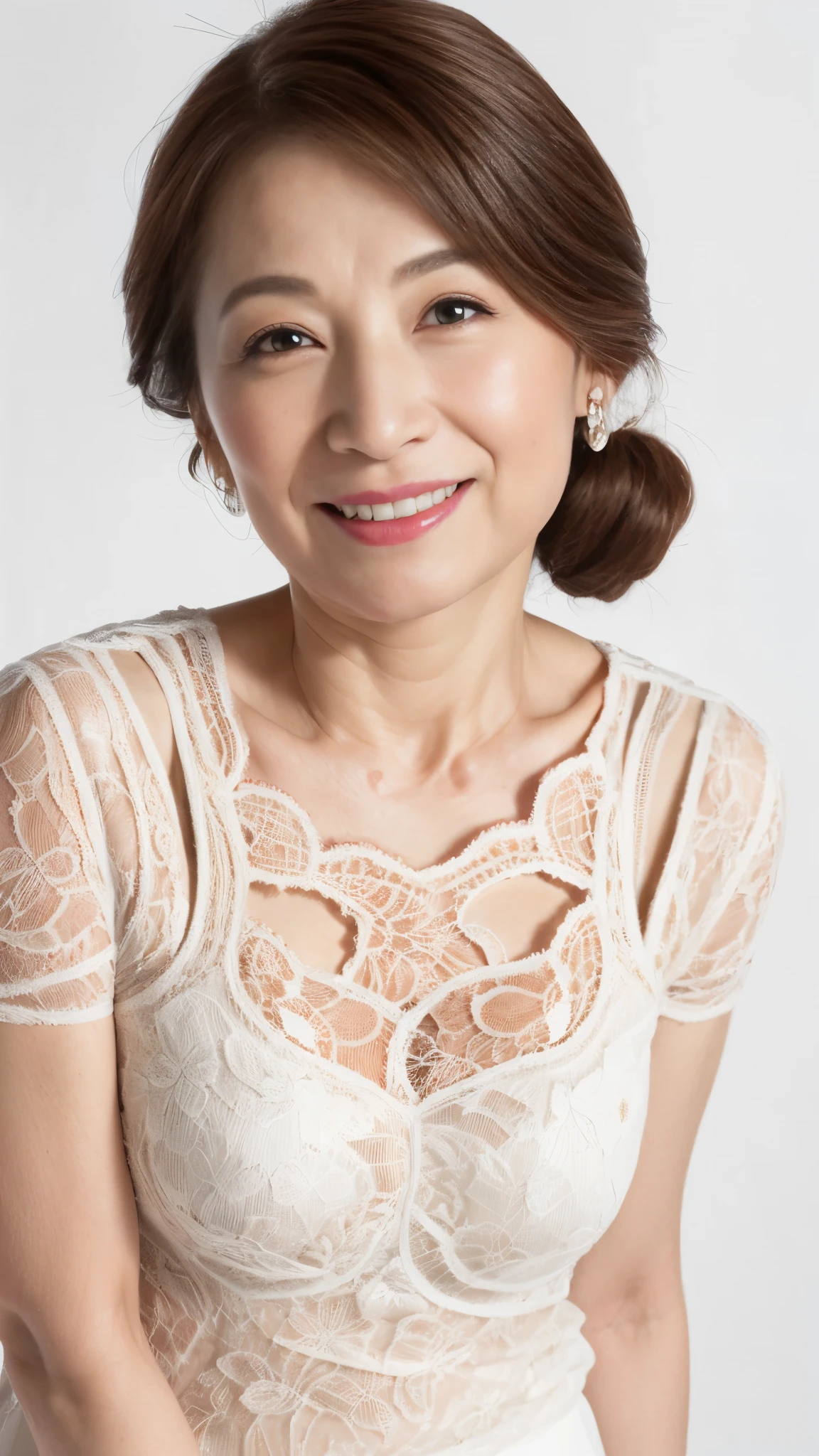 ((Face close-up)), Late Elderly, Perfect composition, ((Fractal Art)), (((masterpiece))), 8k, Clear images, (((alone))), (((Asian Beauty))), Pure white background, Natural Hair Color, Hands behind back, Refreshing early summer outfit, Alluring, ((Elderly)), Depict lips accurately,Red lips, Flashy makeup, (((alone))), (((Perfect Anatomy))), Depicting ears correctly, Pure white background, gravure, Upright posture, smile, ((Beautiful mature woman)), highest quality, Very detailed, Realistic, Very detailed細なスキン, (Madame), (The corners of the mouth are turned up), 120 years old, Huge breasts, Mature Politician, Glamour, sexy, Pure white skin, Natural hairstyle, Comfortable clothing,