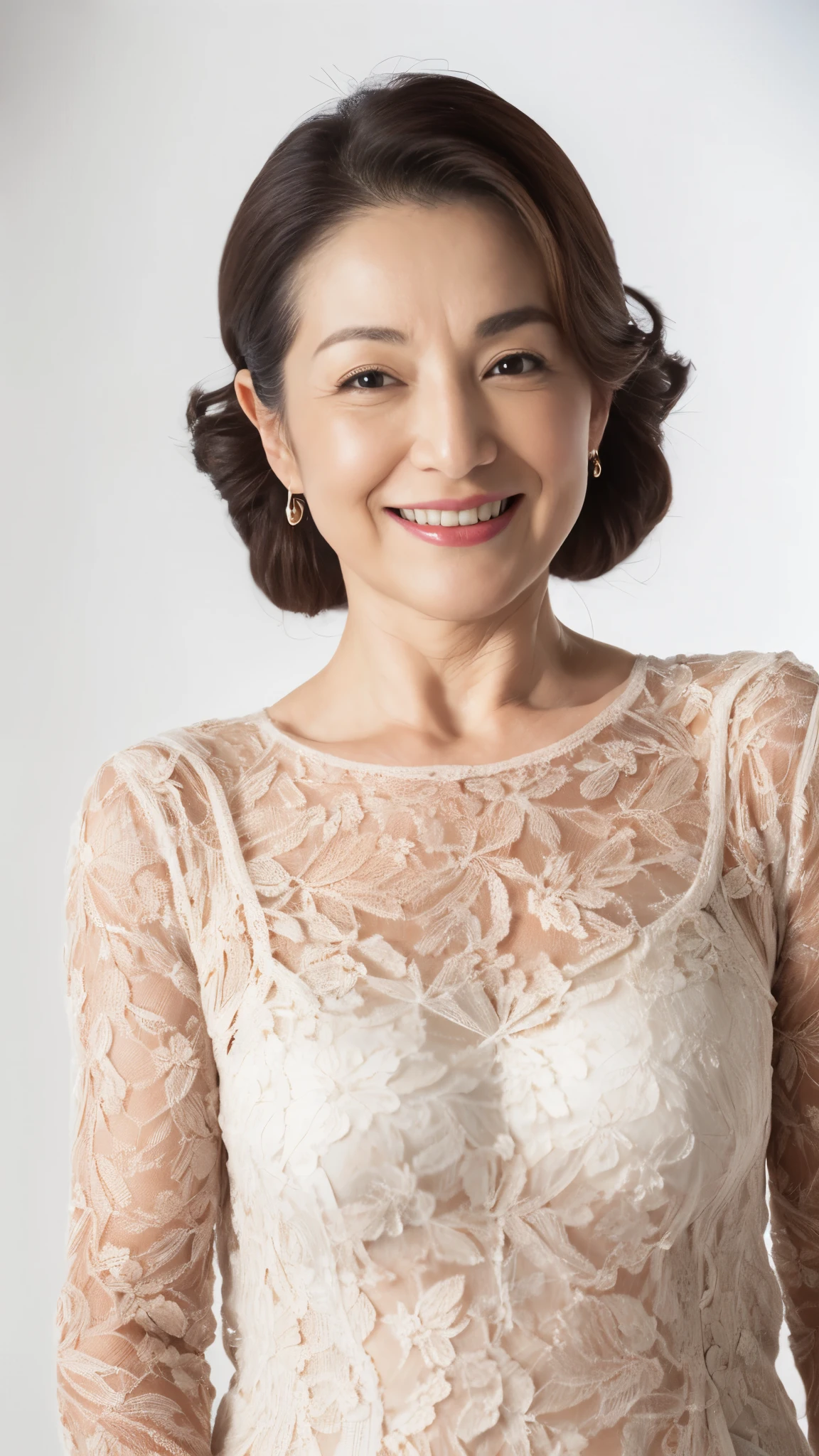 ((Face close-up)), Late Elderly, Perfect composition, ((Fractal Art)), (((masterpiece))), 8k, Clear images, (((alone))), (((Asian Beauty))), Pure white background, Natural Hair Color, Hands behind back, Refreshing early summer outfit, Alluring, ((Elderly)), Depict lips accurately,Red lips, Flashy makeup, (((alone))), (((Perfect Anatomy))), Depicting ears correctly, Pure white background, gravure, Upright posture, smile, ((Beautiful mature woman)), highest quality, Very detailed, Realistic, Very detailed細なスキン, (Madame), (The corners of the mouth are turned up), 120 years old, Huge breasts, Mature Politician, Glamour, sexy, Pure white skin, Natural hairstyle, Comfortable clothing,