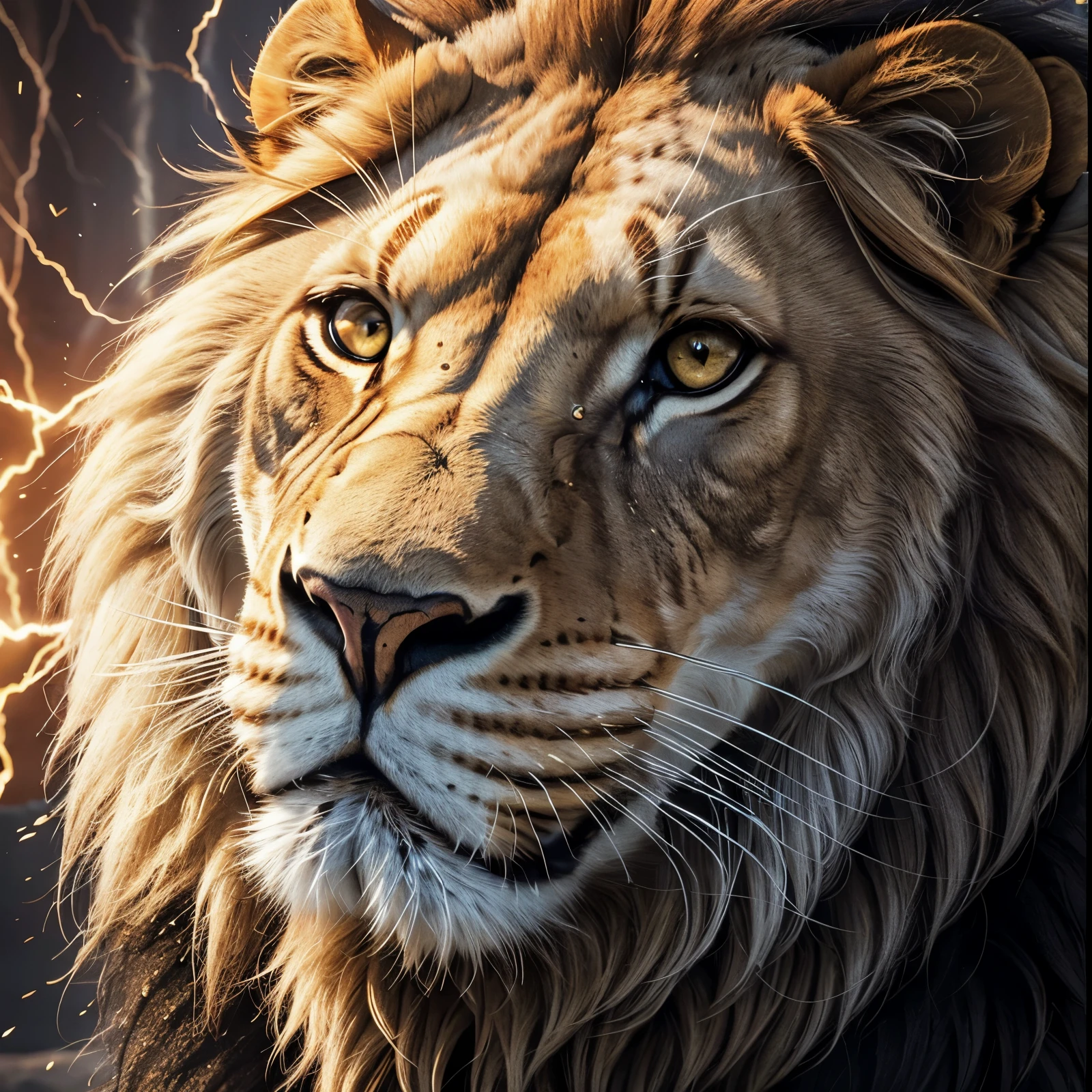 lion, Divine lion, naturais, Natureza, Feroz, masculine, Poderoso, Golden Lion, Branco, lion Branco, Black and White, Black and Gold, Detailed Realistic Face, Detailed Realistic White Lion 8K, UltraRealistic 8K, Detailed Realistic Thunders Energy, Detailed Realistic Strong Creature, Strong Creature, Macho, Male Lion, Rendering, Fotorrealista, UltraHigh definition, 4K, texturasdetalhadas, thunder, sombras detalhadas, cores detalhadas, Bolts thunder, Eletricidade Celeste, thunders, Golden thunder, lion realista, Ultra Realista 16k, Realista 16k, Nitidez realista de 16K, Texturas fotorrealistas 16K, Cores Realistas 16K, Criatura Poderosa, Poder majestoso, Power of Heaven, Grande Divino, contraste detalhado, Contraste realista, high resolution, cores detalhadas, fogo, eletricidade, divina criatura, 8k, Realista detalhado, 16K, 8k, High definition, contraste detalhado, Contraste realista, high resolution, cores detalhadas, fogo, eletricidade, divina criatura, 8k, Realista detalhado, elegante,