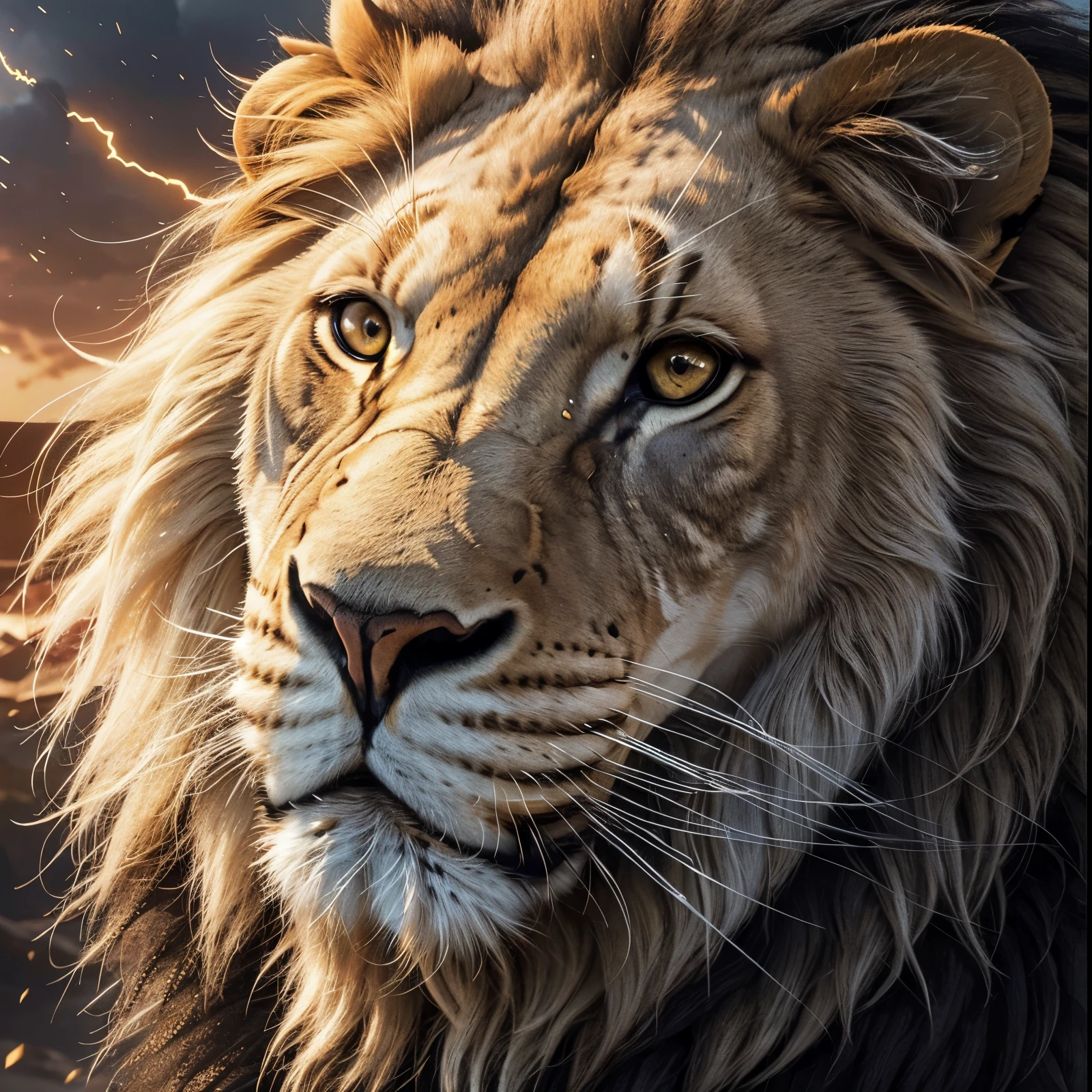 lion, Divine lion, naturais, Natureza, Feroz, masculine, Poderoso, Golden Lion, Branco, lion Branco, Black and White, Black and Gold, Detailed Realistic Face, Detailed Realistic White Lion 8K, UltraRealistic 8K, Detailed Realistic Thunders Energy, Detailed Realistic Strong Creature, Strong Creature, Macho, Male Lion, Rendering, Fotorrealista, UltraHigh definition, 4K, texturasdetalhadas, thunder, sombras detalhadas, cores detalhadas, Bolts thunder, Eletricidade Celeste, thunders, Golden thunder, lion realista, Ultra Realista 16k, Realista 16k, Nitidez realista de 16K, Texturas fotorrealistas 16K, Cores Realistas 16K, Criatura Poderosa, Poder majestoso, Power of Heaven, Grande Divino, contraste detalhado, Contraste realista, high resolution, cores detalhadas, fogo, eletricidade, divina criatura, 8k, Realista detalhado, 16K, 8k, High definition, contraste detalhado, Contraste realista, high resolution, cores detalhadas, fogo, eletricidade, divina criatura, 8k, Realista detalhado, elegante,