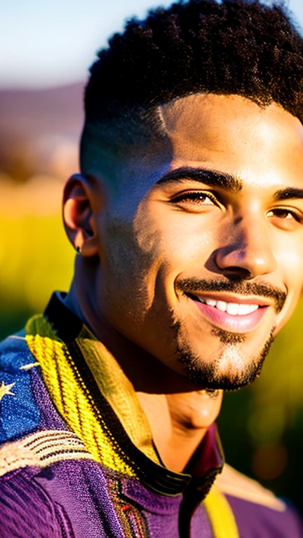 a handsome young man, close-up of face, cheerful expression, beautiful detailed eyes, beautiful detailed lips, extremely detailed eyes and face, long eyelashes, warm light, golden hour lighting, cinematic lighting, ambient occlusion, high quality, 8k, photorealistic, hyper detailed, masterpiece, cinematic, portrait, vibrant colors, natural lighting