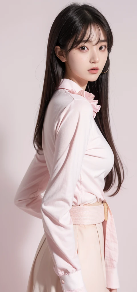 score_9, score_8_up, score_7_up,realistic,
1girl,jirai_kei,solo,looking_at_viewer,medium_breasts,long_sleeves,belt,pink_shirt,simple_background,frills,white_background,1girl,mayuzumi_fuyuko,