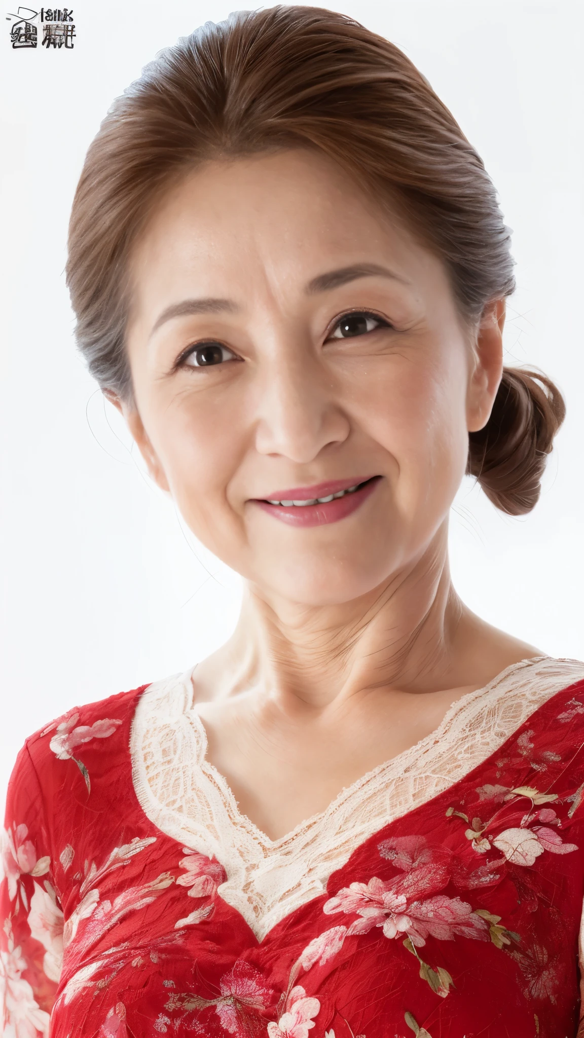 ((Face close-up)), Late Elderly, Aged face, Perfect composition, ((Fractal Art)), (((masterpiece))), 8k, Clear images, (((alone))), (((Asian Beauty))), Pure white background, Natural Hair Color, Hands behind back, Refreshing early summer outfit, Alluring, ((Elderly)), Depict lips accurately,Red lips, Flashy makeup, (((alone))), (((Perfect Anatomy))), Depicting ears correctly, Pure white background, gravure, Upright posture, smile, ((Beautiful mature woman)), highest quality, Very detailed, Realistic, Very detailed細なスキン, (Madame), (The corners of the mouth are turned up), 120 years old, Huge breasts, Mature Politician, Glamour, sexy, Pure white skin, Natural hairstyle, Comfortable clothing,