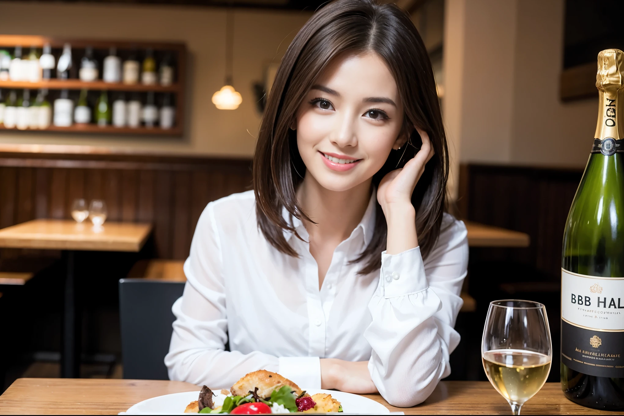 ((highest quality、8k、masterpiece:1.3))、1 male、1 woman who resembles Satomi Ishihara、Couple、Spouse、Couple、The body is slim、((Bob Hale、Straight hair:1.2)), (Realistic, Intricate details:1.2), テーブルの上のwine glass、Shine light on your face、 Amazing view of the sunset sky and clouds、Amazing mountain views、A bright smile、The wonderfulness of smile、Bright image、The beauty of wine, Beautiful Face, blue eyes, The light shines on your face, Blushing, short hair,Bright Face、 (42 years old), 39 years old, red wine 、Appetizers、Italian food、Wine bottle、Champagne、sparkling wine、Two beauties、Brown Hair、Shortcuts、Long sleeve shirt、dress、Pretty Woman 1, (slimな顔), (The body is slim), (Brown Hair), (Shortcuts), cheeks turn a little red,Attractive beauty、restaurant, In a prominent place (From the waist up) Nova Frog Style, actress, model, Upper Body, White wine, slim, wine glass, 中央に置かれたwine glass, smile, (smile: 1.15), Beautiful fine grain, Depth f/2,saturation, High Contrast, Strong light and shadow,Moist Body:1.5、3D texture、Delicate eyes、Brown Hair、The hair is very shiny、