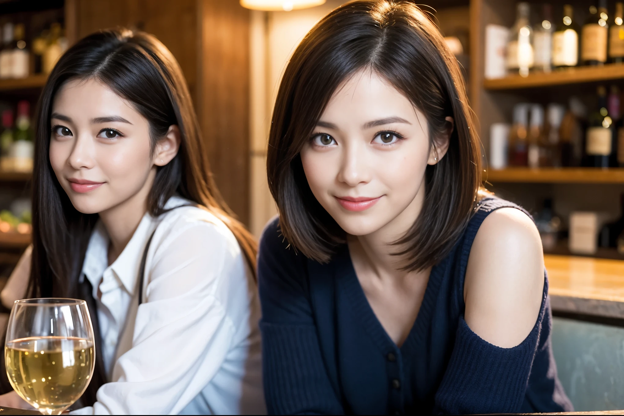 ((highest quality、8k、masterpiece:1.3))、1 male、1 woman who resembles Satomi Ishihara、Couple、Spouse、Couple、The body is slim、((Bob Hale、Straight hair:1.2)), (Realistic, Intricate details:1.2), テーブルの上のwine glass、Shine light on your face、 Amazing view of the sunset sky and clouds、Amazing mountain views、A bright smile、The wonderfulness of smile、Bright image、The beauty of wine, Beautiful Face, blue eyes, The light shines on your face, Blushing, short hair,Bright Face、 (42 years old), 39 years old, red wine 、Appetizers、Italian food、Wine bottle、Champagne、sparkling wine、Two beauties、Brown Hair、Shortcuts、Long sleeve shirt、dress、Pretty Woman 1, (slimな顔), (The body is slim), (Brown Hair), (Shortcuts), cheeks turn a little red,Attractive beauty、restaurant, In a prominent place (From the waist up) Nova Frog Style, actress, model, Upper Body, White wine, slim, wine glass, 中央に置かれたwine glass, smile, (smile: 1.15), Beautiful fine grain, Depth f/2,saturation, High Contrast, Strong light and shadow,Moist Body:1.5、3D texture、Delicate eyes、Brown Hair、The hair is very shiny、