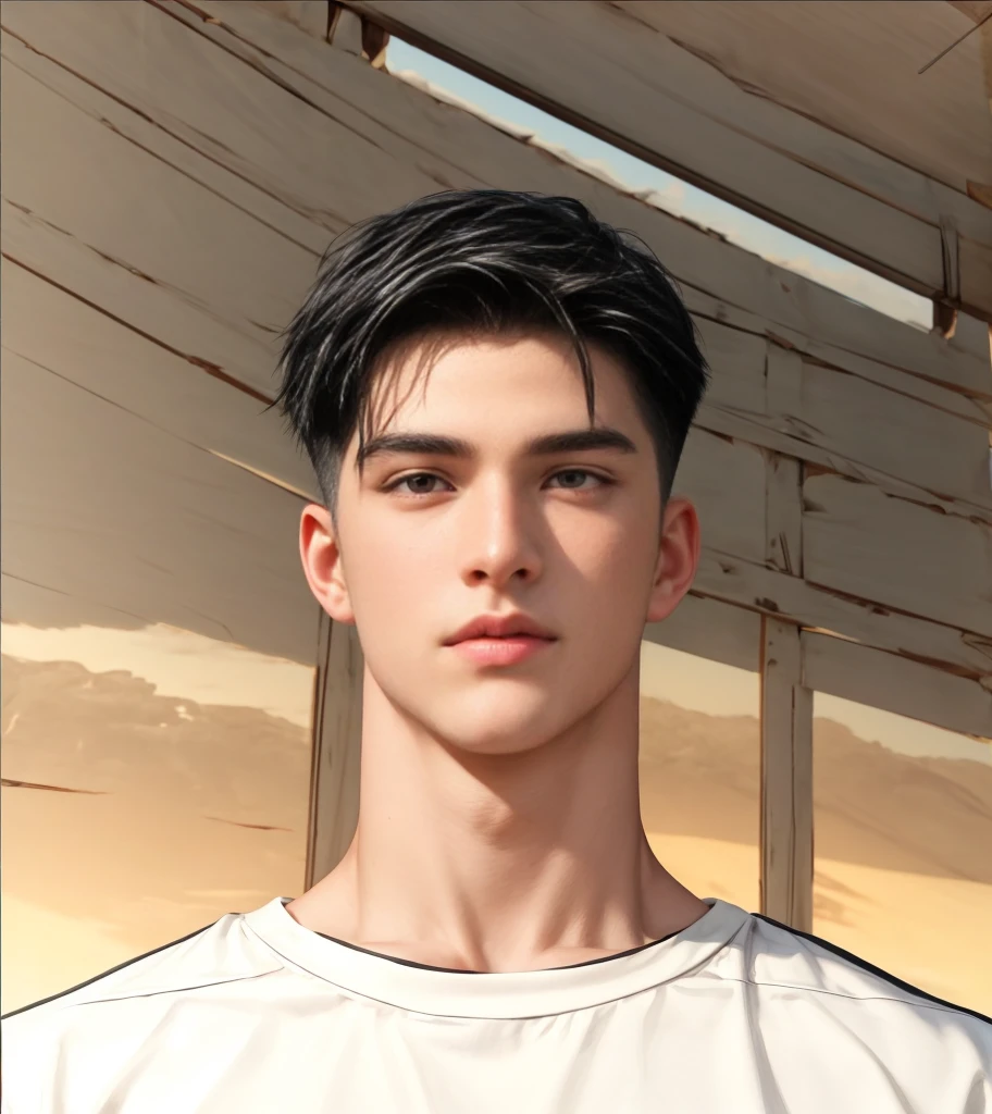 masterpiece, 1boy, young, handsome, black hair, undercut hair, perfect face, detailed eyes and face,black eyes, clean shaved, muscular, capturing a rural atmosphere, dynamic lighting, unreal engine 5